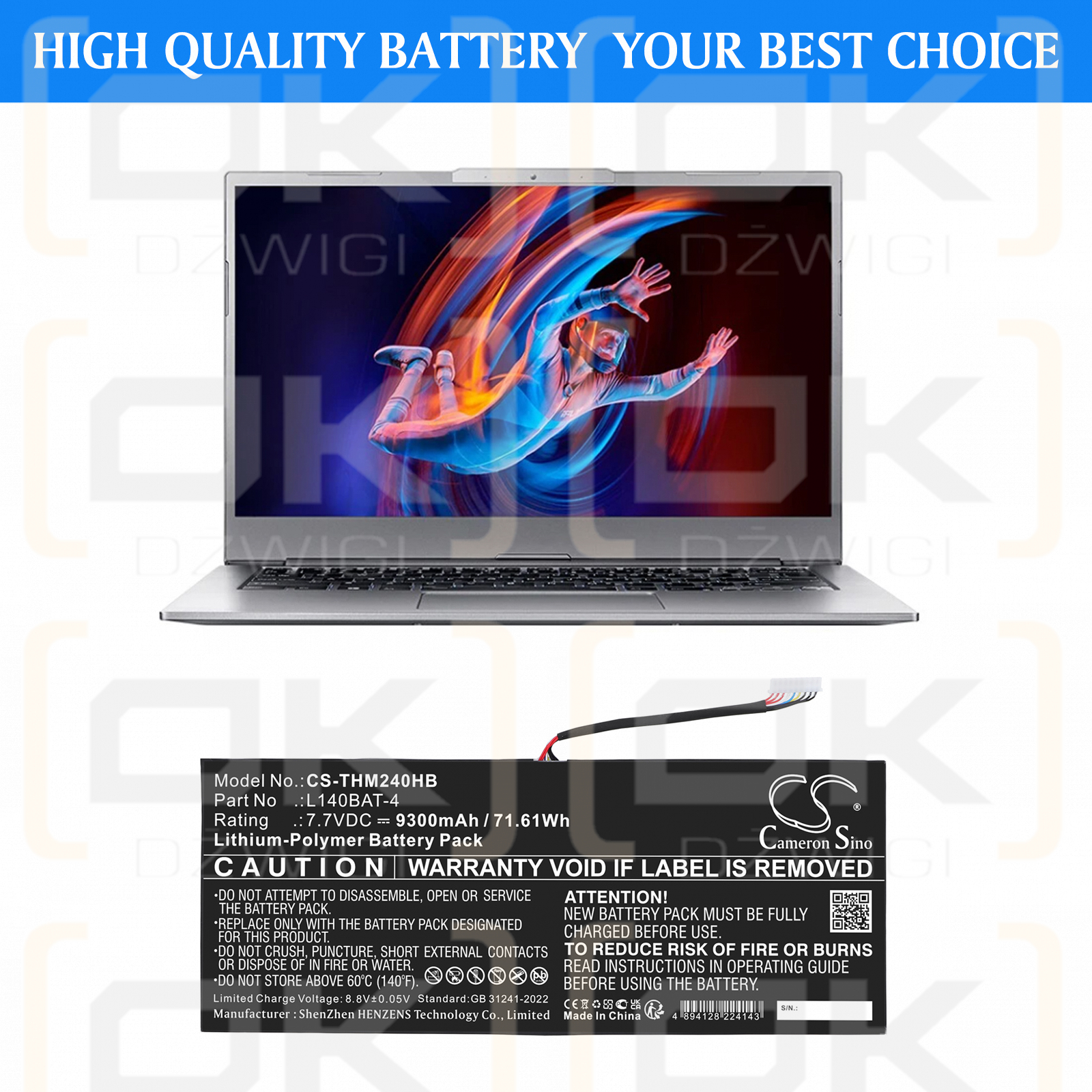 Schenker Work 17 Tiger Lake-H / L140BAT-4 9300 mAh Li-Polymer 7.7 V (Cameron Sino)