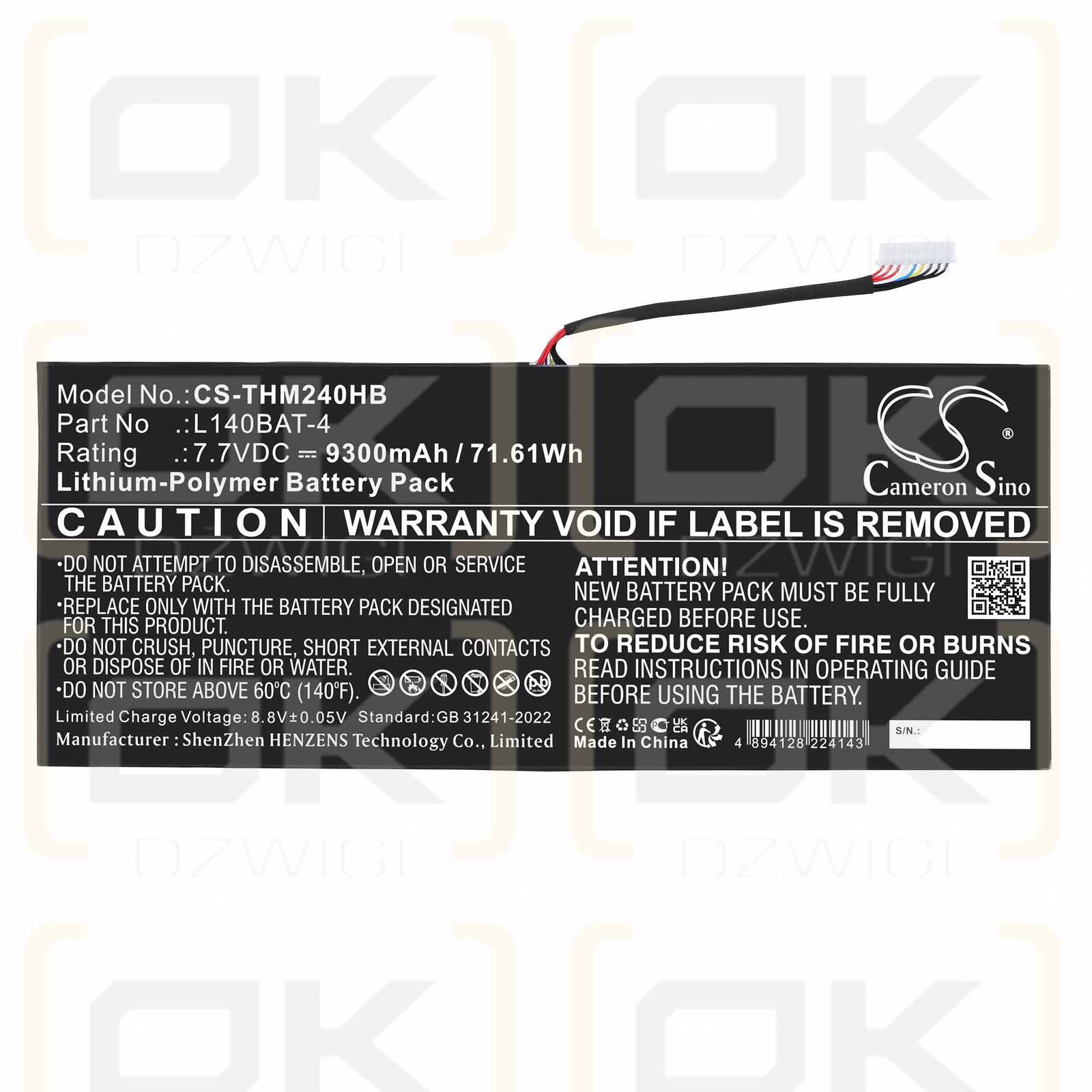 Schenker Work 17 Tiger Lake-H / L140BAT-4 9300 mAh Li-Polymer 7.7 V (Cameron Sino)