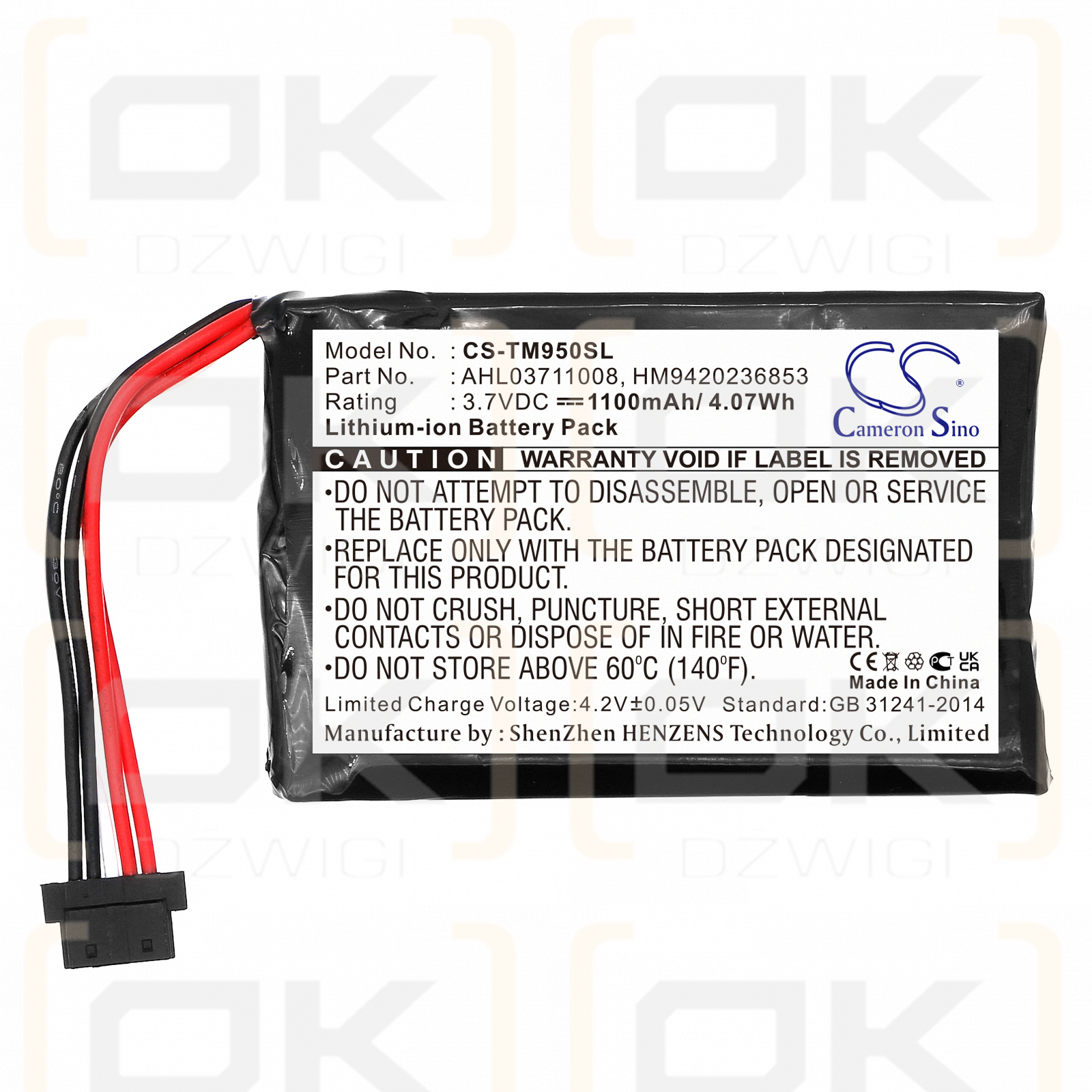 TomTom 8CP9.011.10 / AHL03711008 1100mAh Li-ion 3.7V (Cameron Sino)