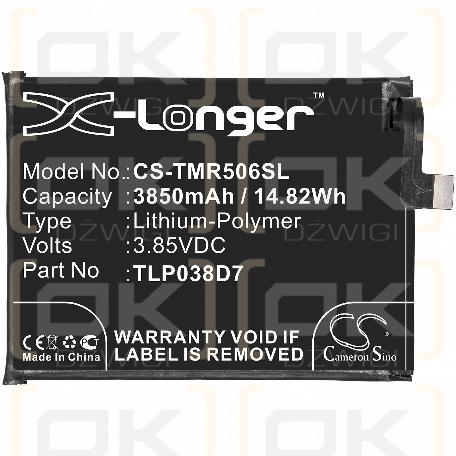 T-Mobile 5062Z / TLP038D7 3850 mAh Li-Polymer 3,85 V (Cameron Sino)