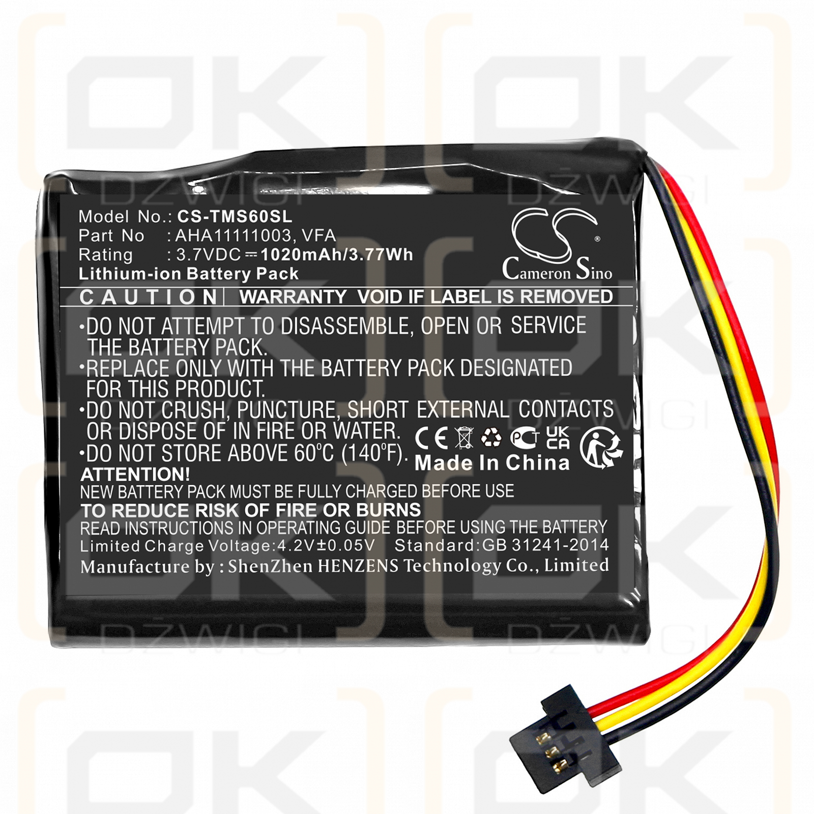 TomTom VIA 1605 / VFA 1020mAh Li-ion 3.7V (Cameron Sino)