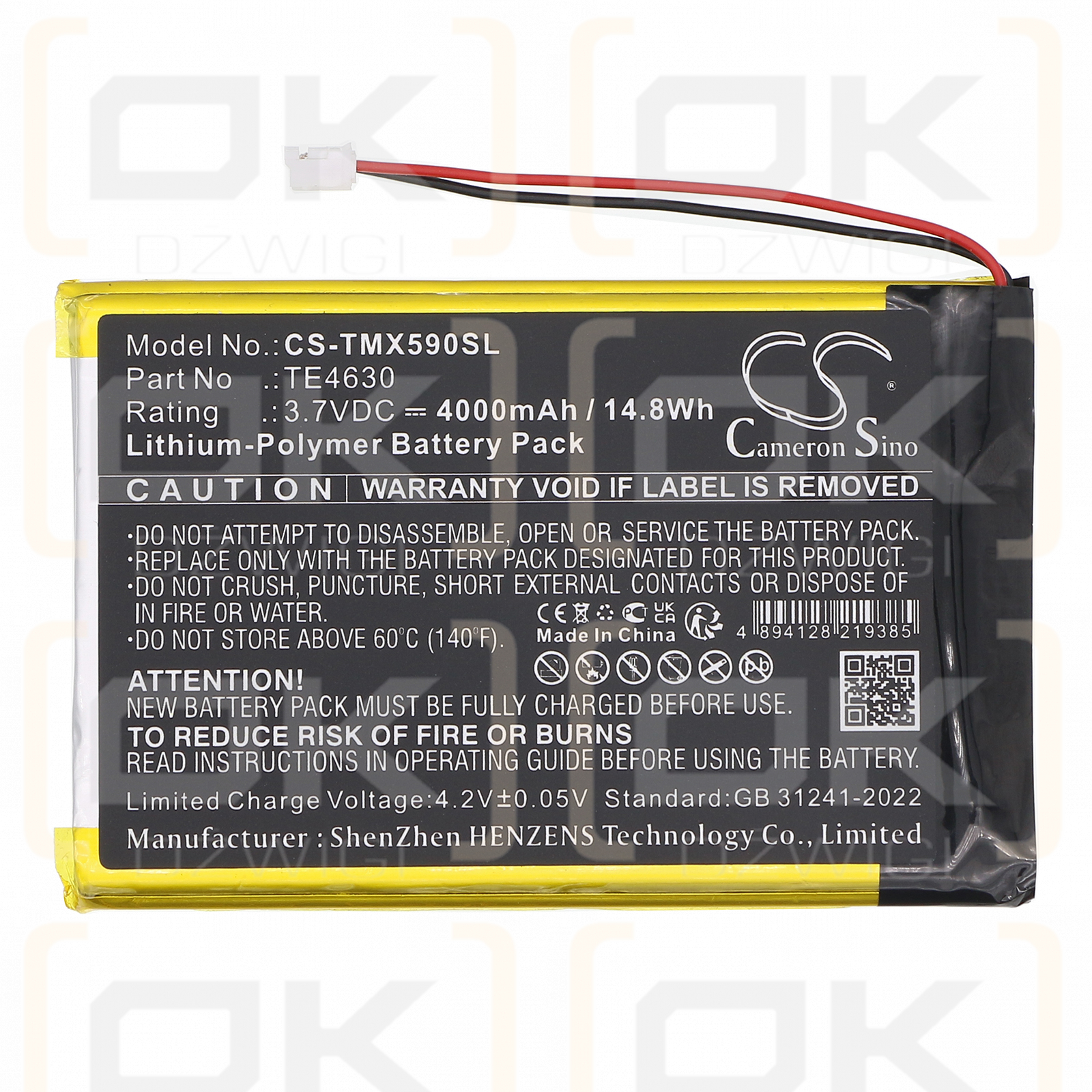 Technaxx TX59 Monitor Drahtlose Türsprechanlage / TE4630 4000 mAh Li-Polymer 3,7 V (Cameron Sino)