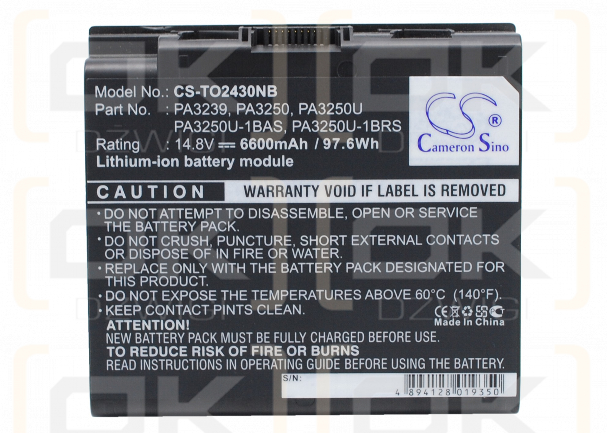 Toshiba Satellite S2430-a740 / PA3239 6600 mAh Li-Ion 14,8 V (Cameron Sino)