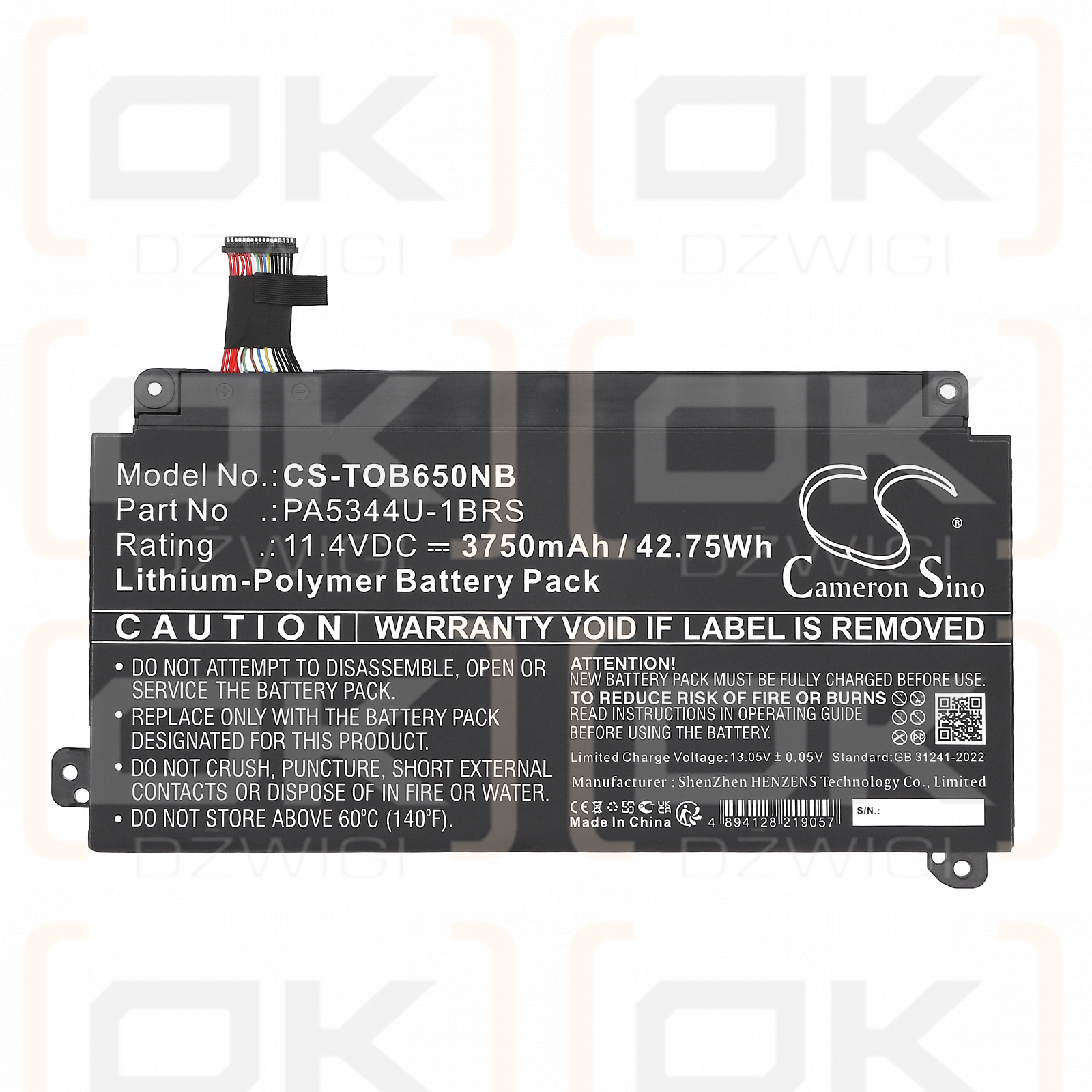 Toshiba Dynabook BJ65/FS / PA5344U-1BRS 3750 mAh Li-Polymer 11,4 V (Cameron Sino)