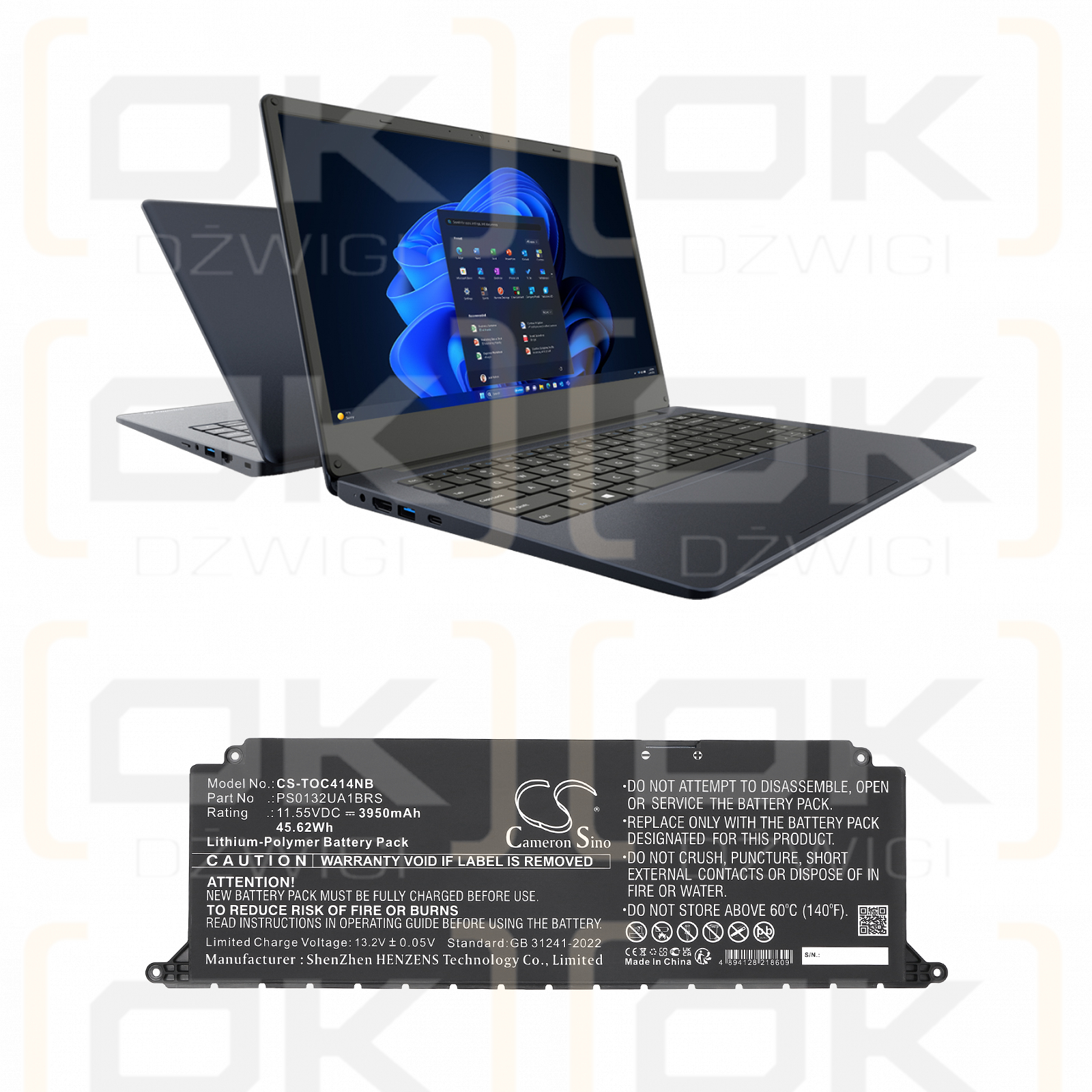 Dynabook Satellite Pro C40-K14250 / PS0132UA1BRS 3950 mAh Li-Polymer 11,55 V (Cameron Sino)