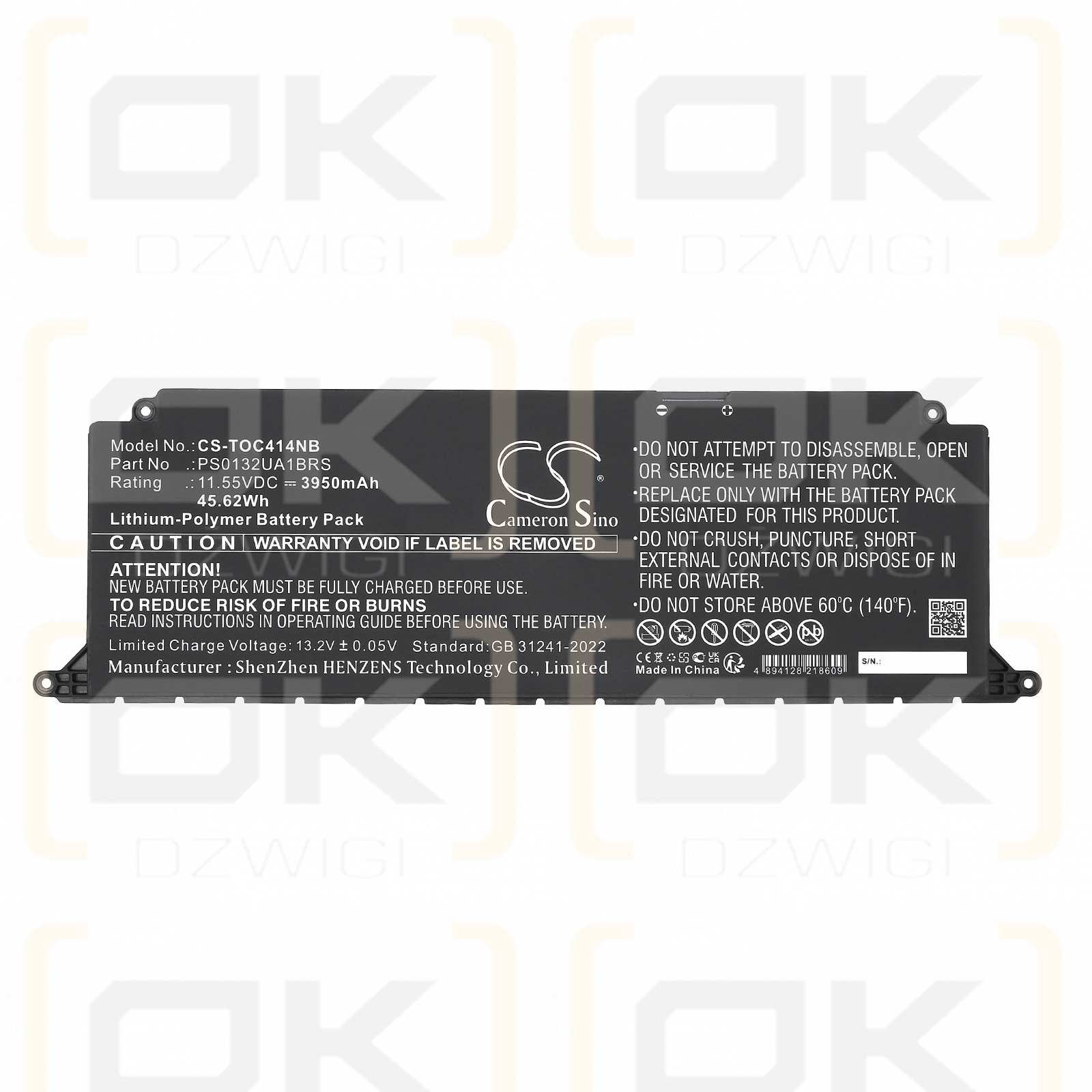 Dynabook Satellite Pro C40-K14250 / PS0132UA1BRS 3950 mAh Li-Polymer 11,55 V (Cameron Sino)