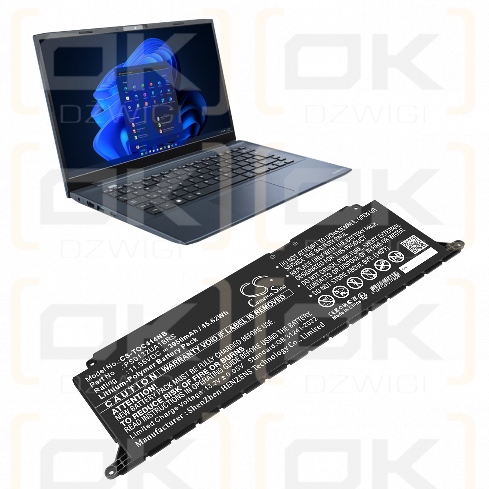 Dynabook Satellite Pro C40-K14250 / PS0132UA1BRS 3950 mAh Li-Polymer 11,55 V (Cameron Sino)