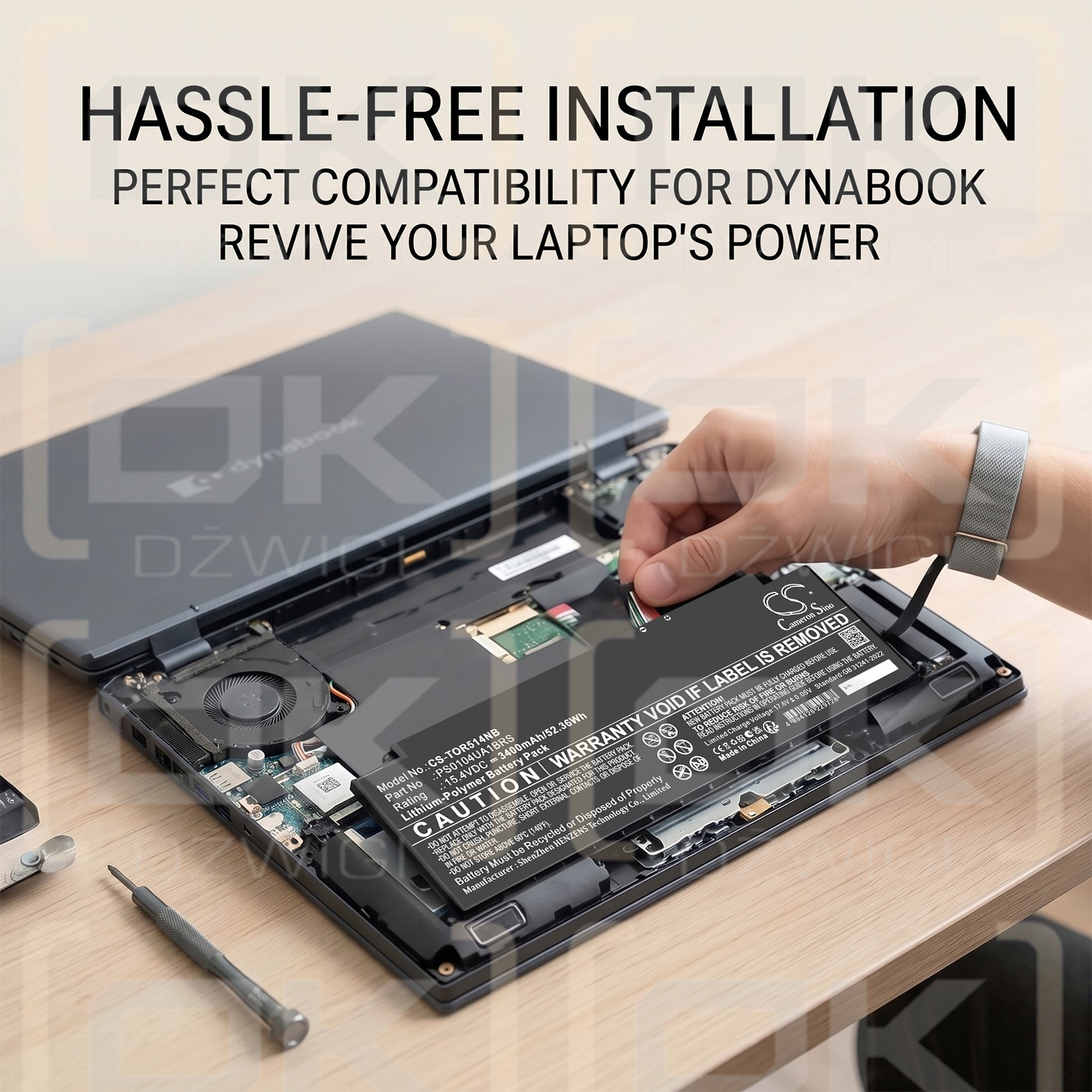 Сменный аккумулятор для Toshiba Dynabook Tecra A50-J / PS0104UA1BRS 3400 мАч, литий-полимерный, 15,4 В (Cameron Sino)