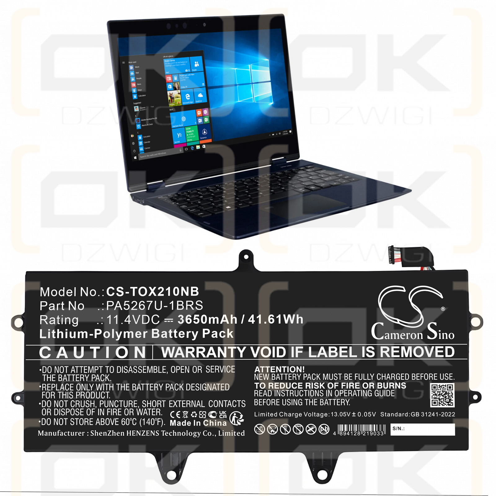 Toshiba Portege X20W-E-BTO / PA5267U-1BRS 3650 mAh Li-Polymer 11,4 V (Cameron Sino)