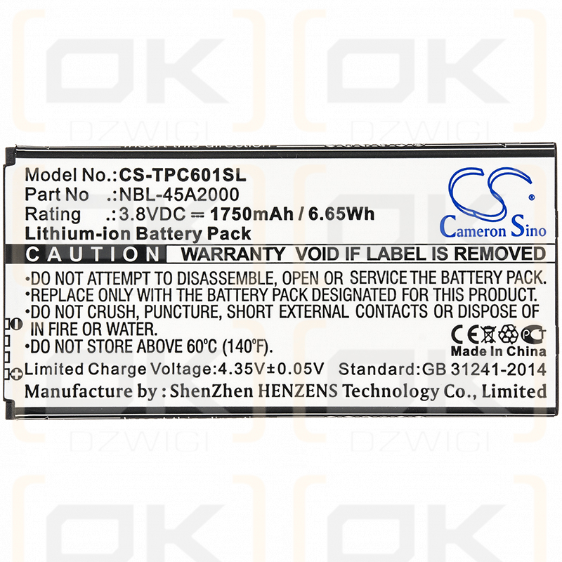 TP-Link TP601A / NBL-45A2000 1750 mAh Li-Ion 3,8 V (Cameron Sino)