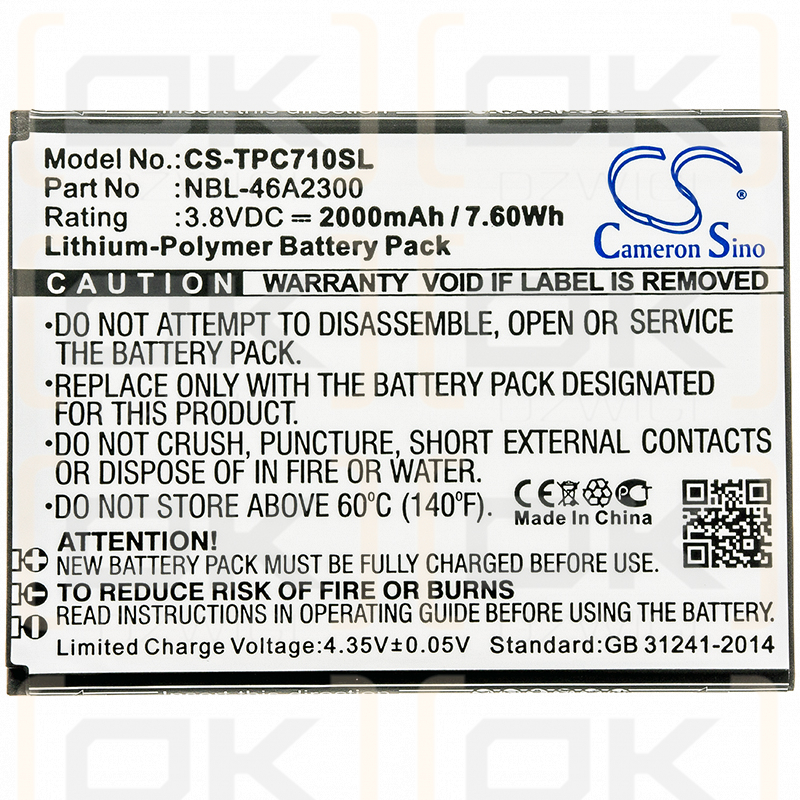 TP-Link TP705A / NBL-46A2300 2000 mAh Li-Polymer 3,8 V (Cameron Sino)