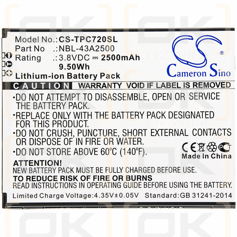 TP-Link TP7051C / NBL-43A2500 2500 mAh Li-Ion 3,8 V (Cameron Sino)