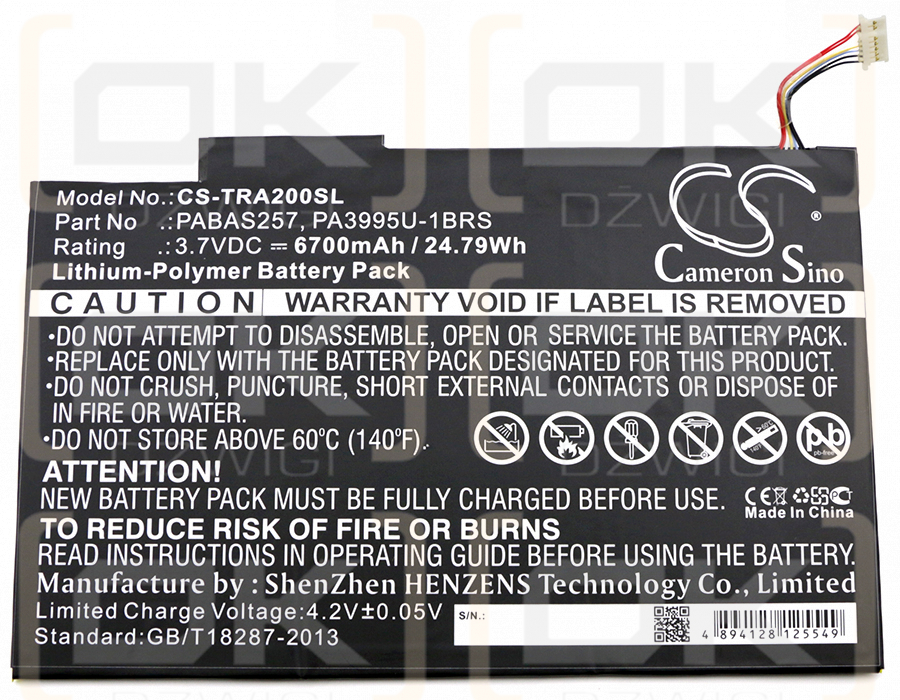 Toshiba Excite AT200-101 / PA3995U-1BRS 6700 mAh Li-Polymer 3,7 V (Cameron Sino)