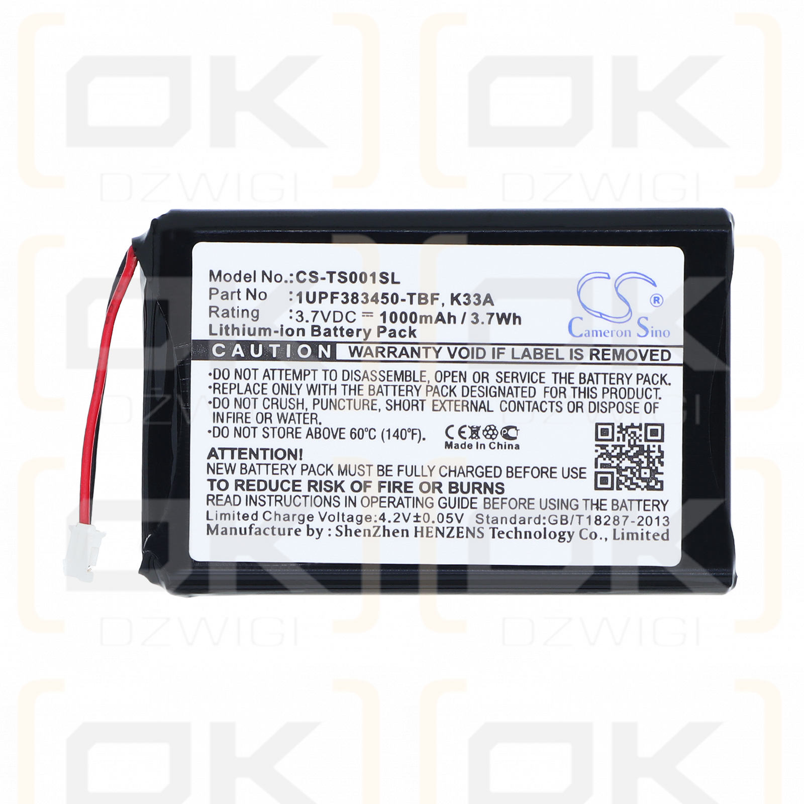 Toshiba Gigabeat MES60VK / 1UPF383450-TBF 1000 mAh Li-ion 3.7 V (Cameron Sino)