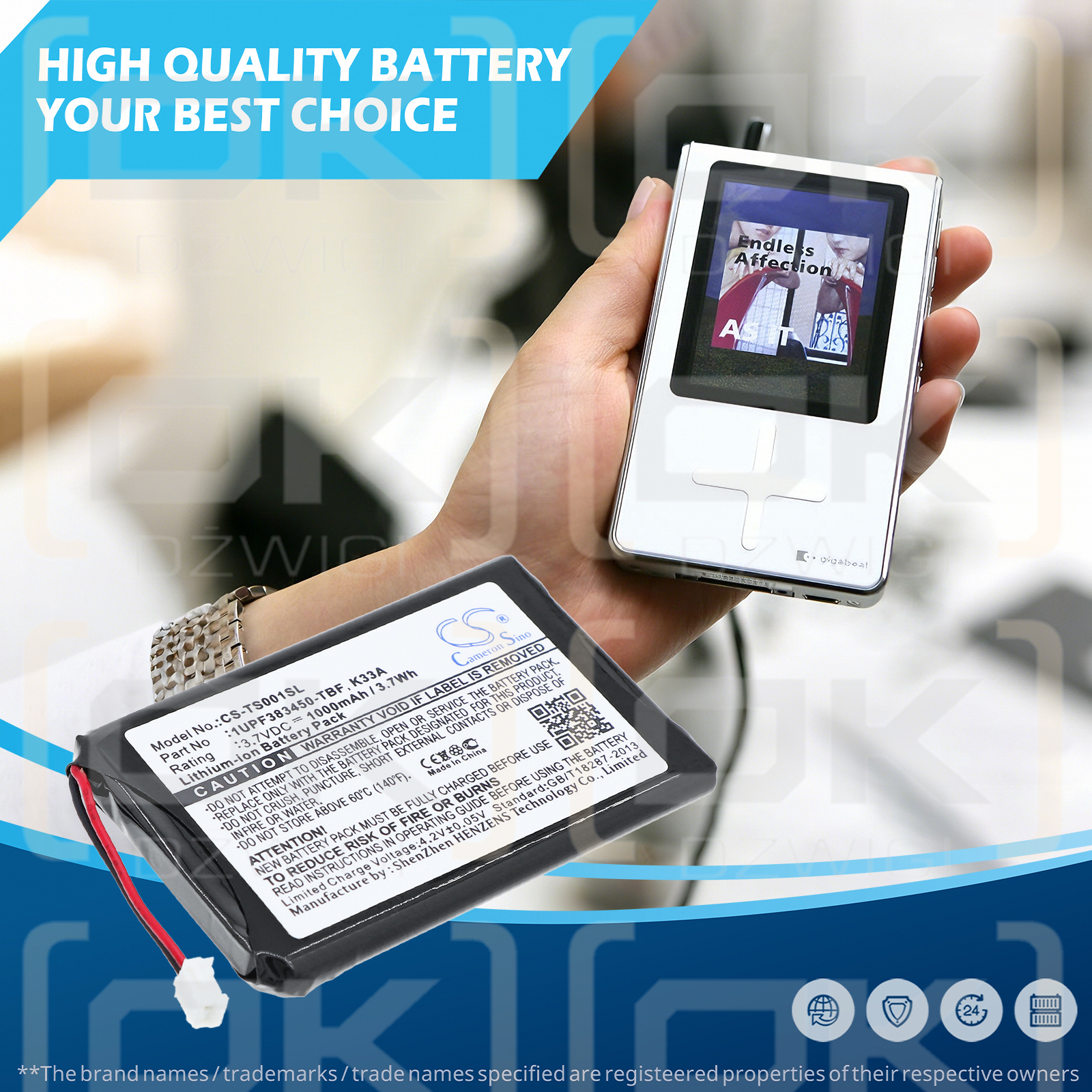 Toshiba Gigabeat MES60VK / 1UPF383450-TBF 1000 mAh Li-ion 3.7 V (Cameron Sino)