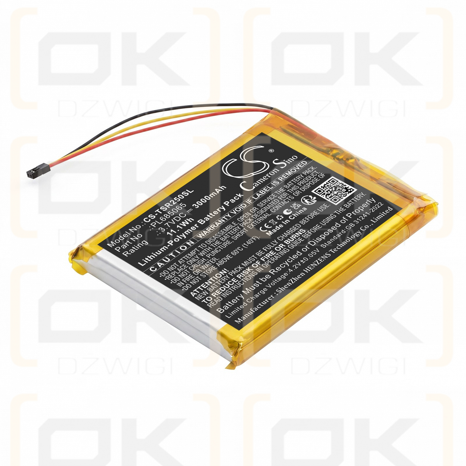 Batería de repuesto para Astell&Kern SR35 / PL685065, 3000 mAh, polímero de litio, 3,7 V (Cameron Sino).