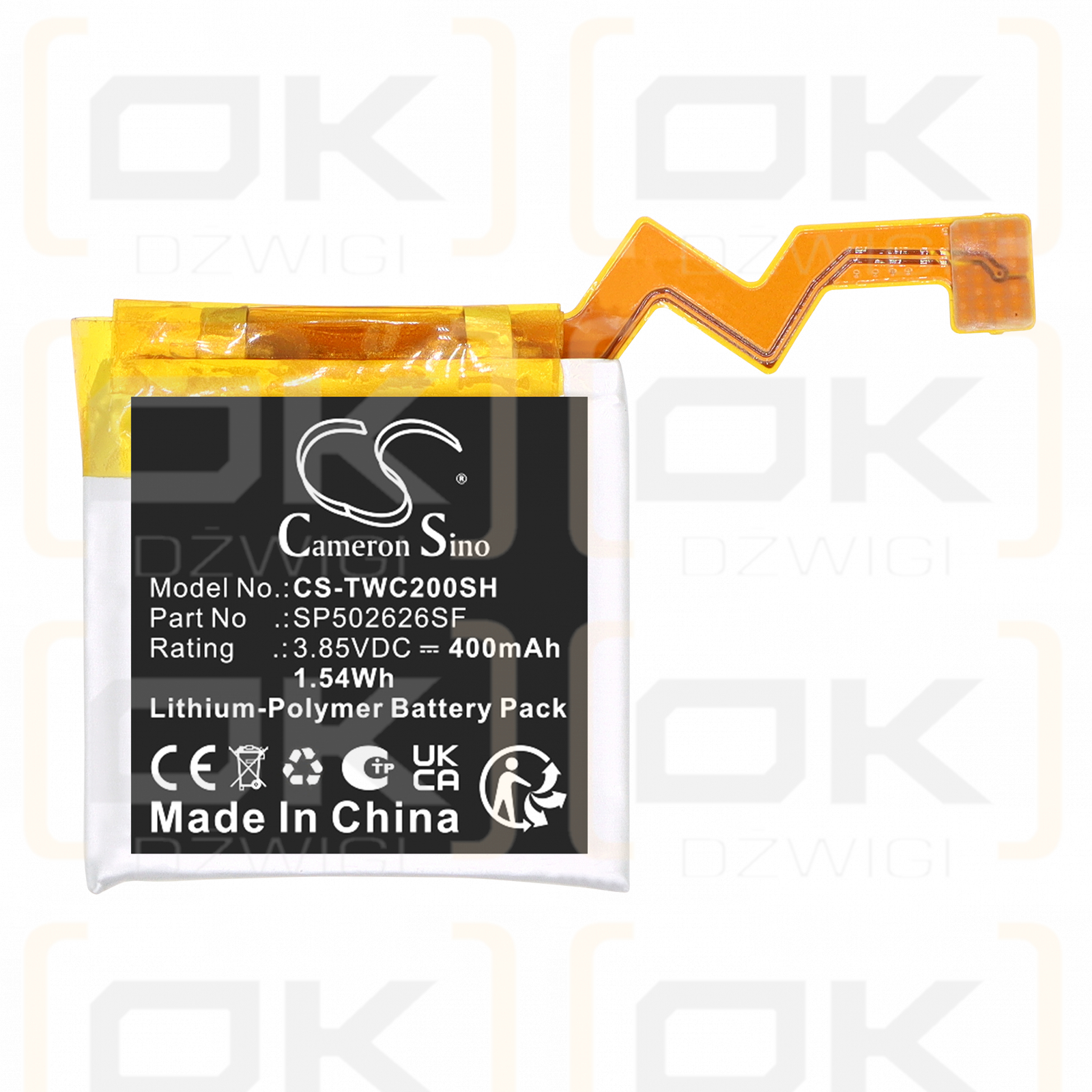 Ersatzakku für Ticwatch C2 / SP502626SF 400mAh Li-Polymer 3,85V (Cameron Sino)