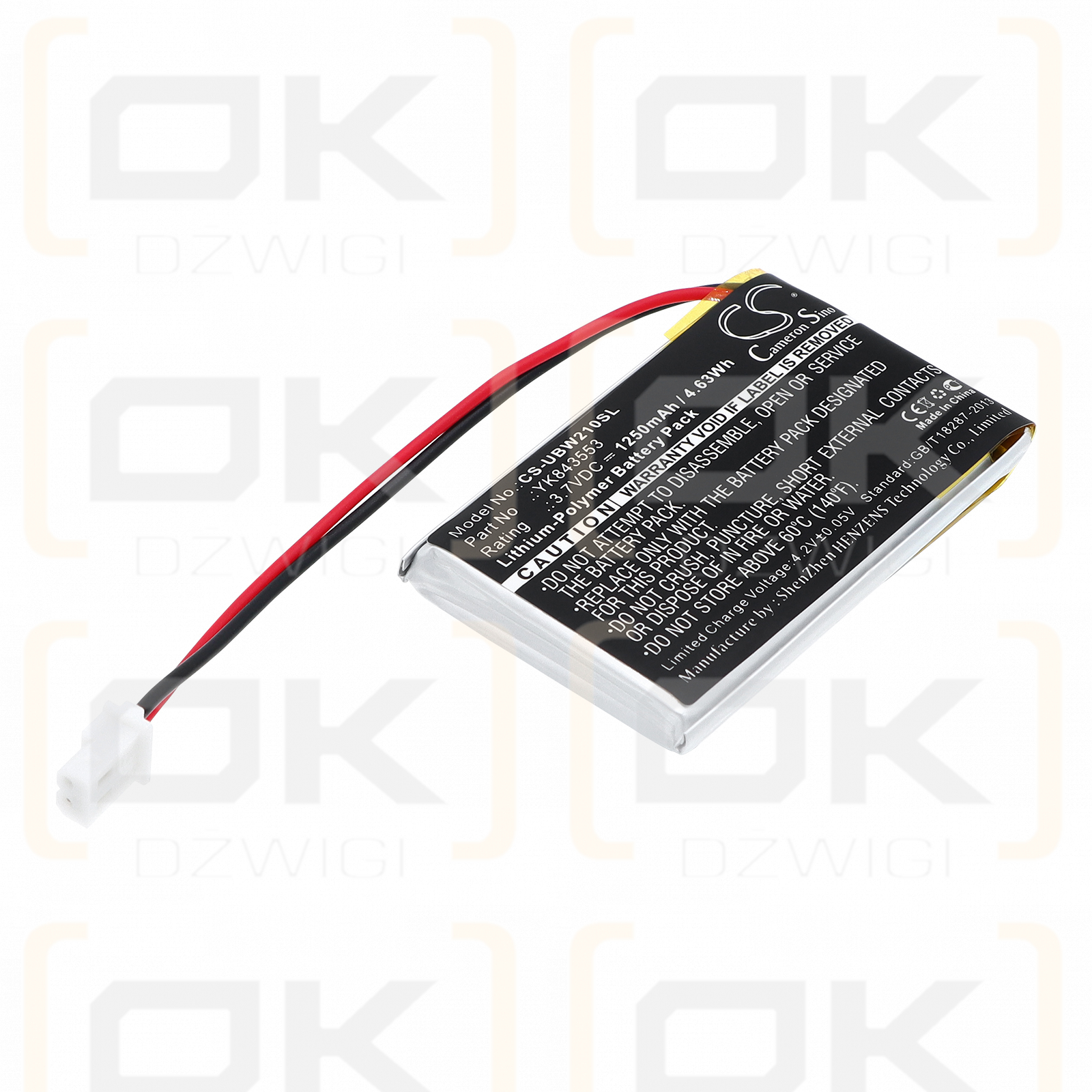 Batería de repuesto para Uniden UBWC21 / YK843553, 1250 mAh, polímero de litio, 3,7 V (Cameron Sino)