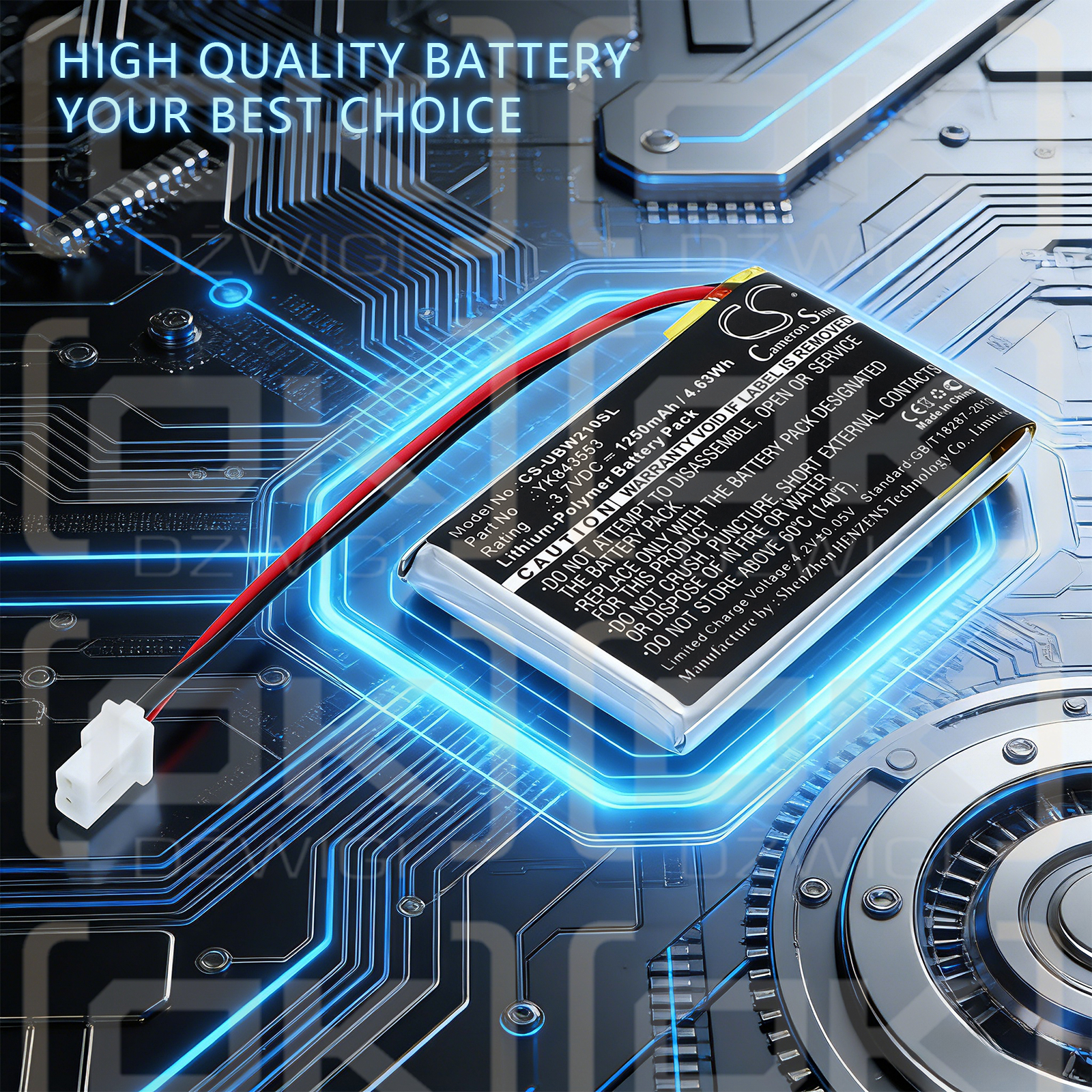 Batería de repuesto para Uniden UBWC21 / YK843553, 1250 mAh, polímero de litio, 3,7 V (Cameron Sino)