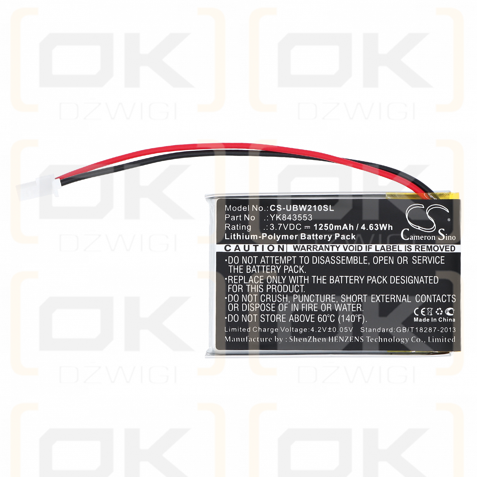 Batería de repuesto para Uniden UBWC21 / YK843553, 1250 mAh, polímero de litio, 3,7 V (Cameron Sino)