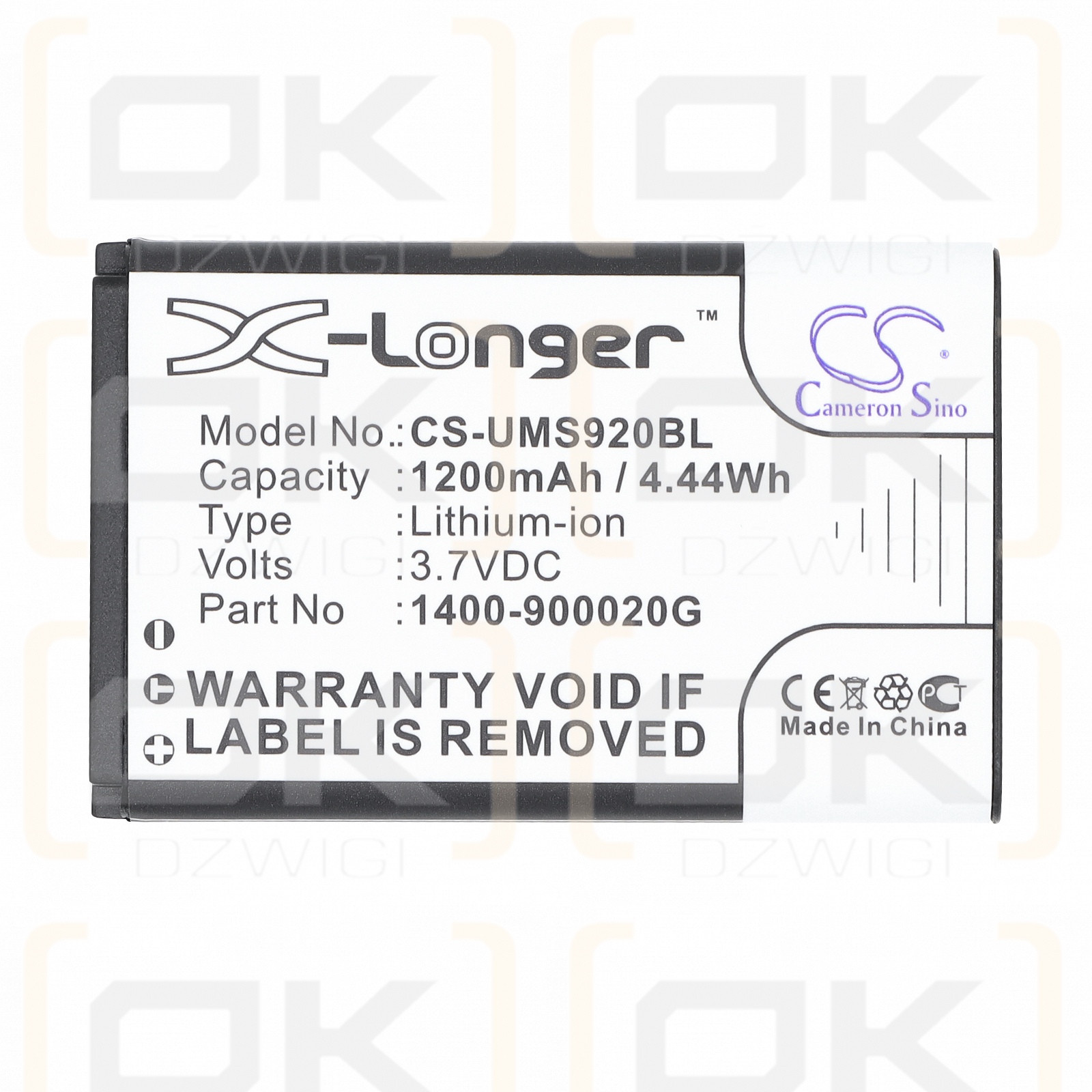 Unitech MS920 / 1400-900020G 1200 mAh Li-Ion 3,7 V (Cameron Sino)