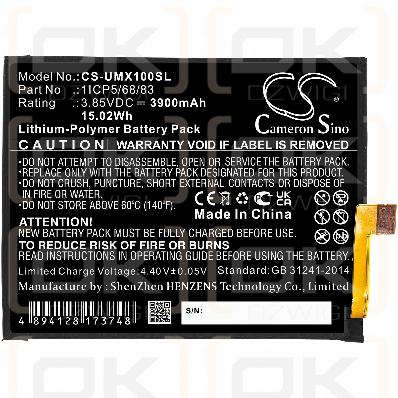 UMI UMIDIGI X / 1ICP5/68/83 3900 mAh Li-Polymer 3,85 V (Cameron Sino)