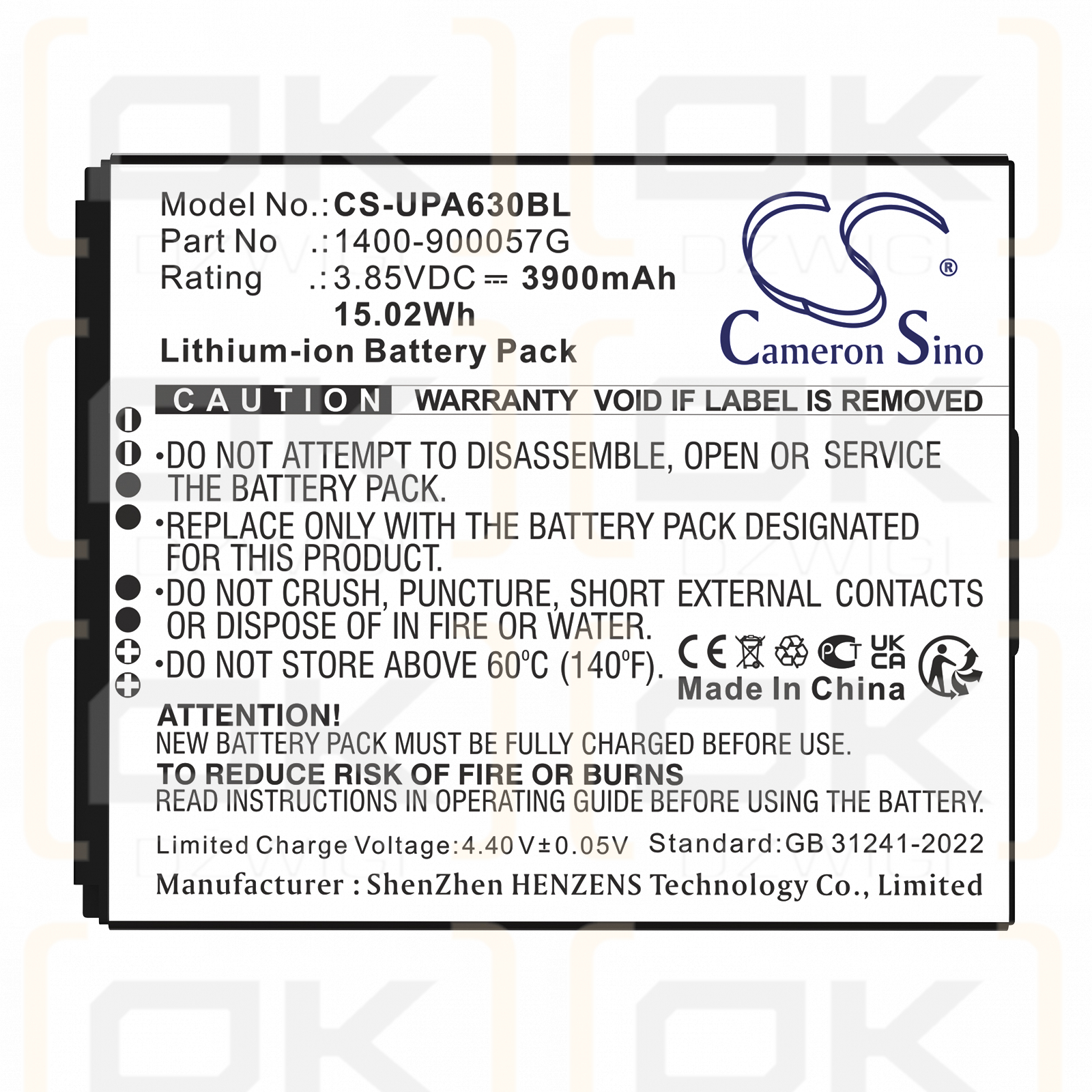 Unitech EA630 Plus / 1400-900057G 3900 mAh Li-Ionen 3,85 V (Cameron Sino)