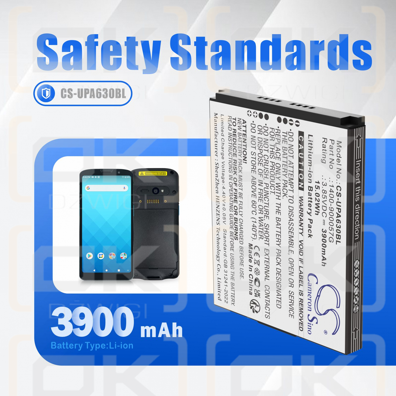 Unitech EA630 Plus / 1400-900057G 3900 mAh Li-Ionen 3,85 V (Cameron Sino)