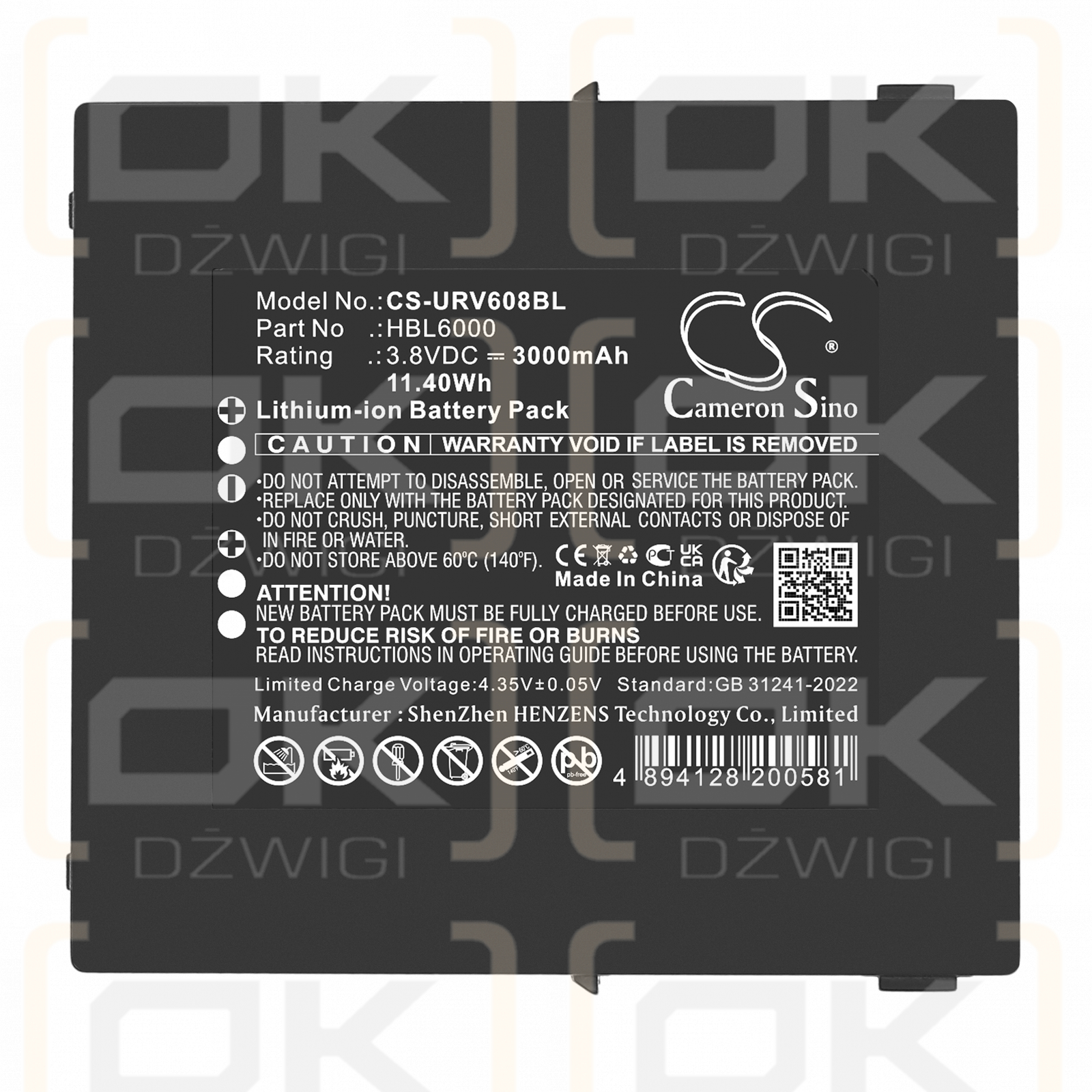 Batería Urovo i6080 / HBL6000 de 3000 mAh y ion de litio de 3,8 V (Cameron Sino)