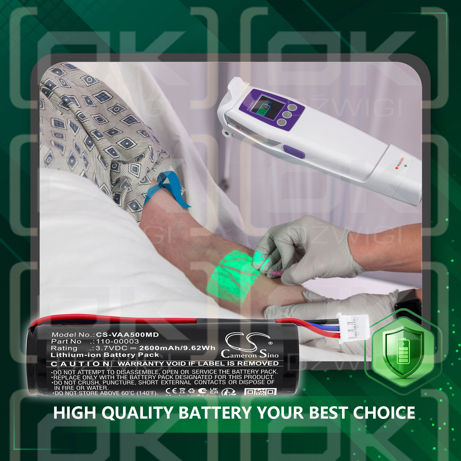Ersatzakku für Venen Accuvein AV500 Illuminator / 110-00003 2600 mAh Li-Ion 3,7 V (Cameron Sino)