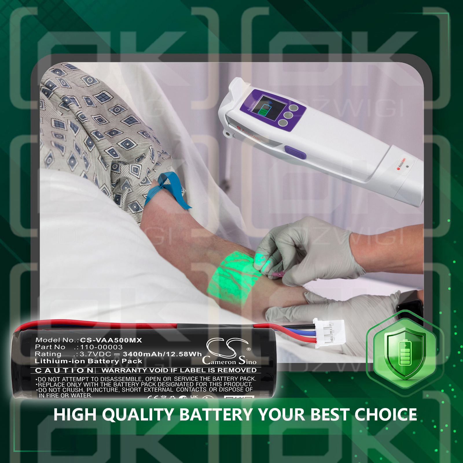 Ersatzakku für Veins Accuvein AV500 Illuminator / 110-00003 3400 mAh Li-Ion 3,7 V (Cameron Sino)