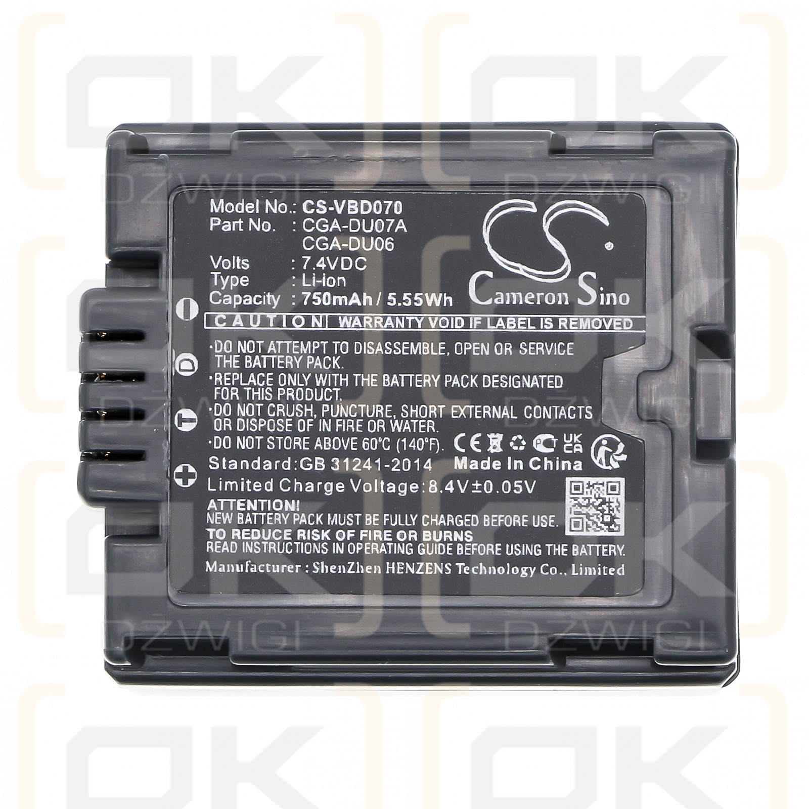 Panasonic NV-GS250EG-S / CGA-DU06 750mAh Li-ion 7.4V (Cameron Sino)