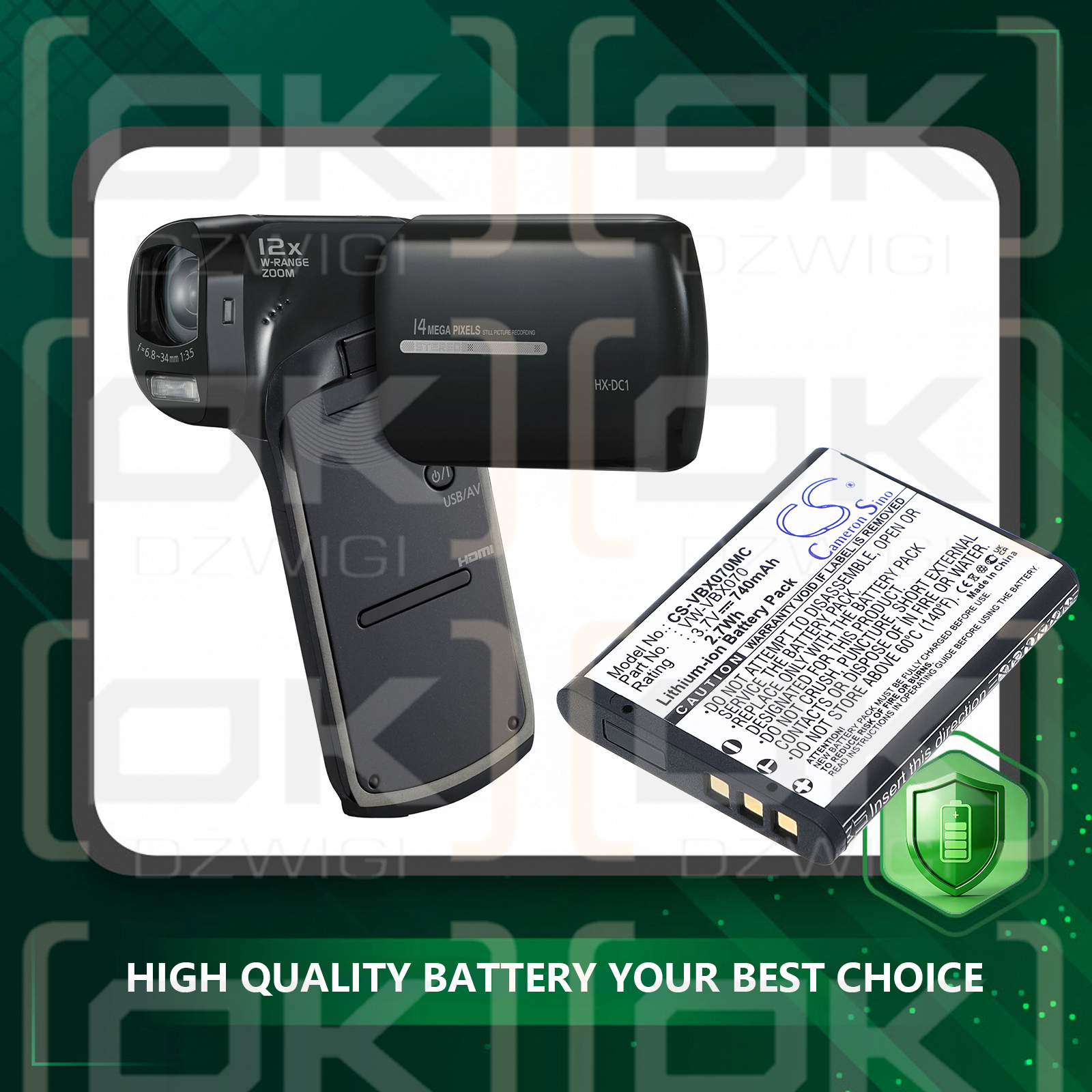 Replacement Battery for Panasonic HX-DC3W / VW-VBX070 740 mAh Li-ion 3.7 V (Cameron Sino)