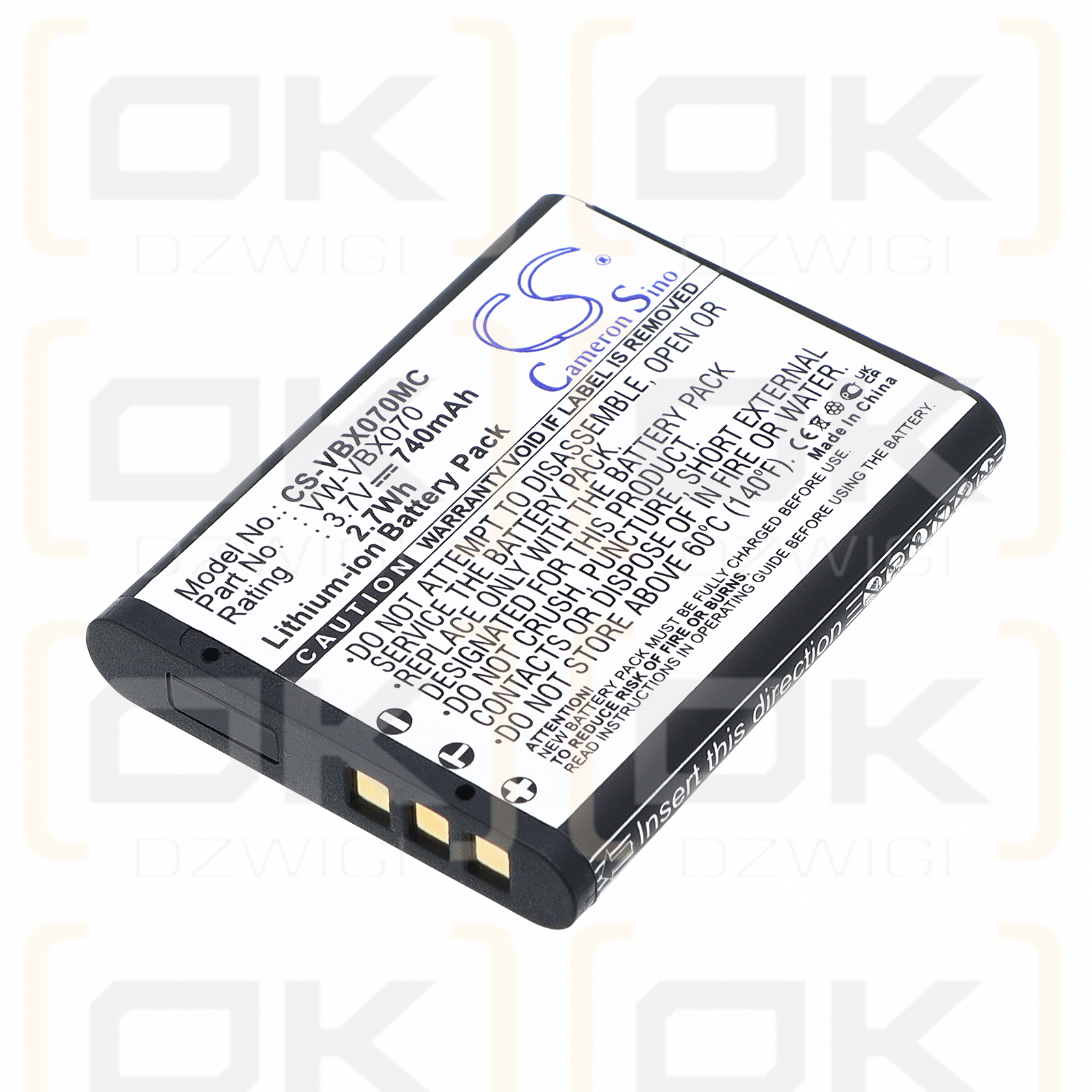 Replacement Battery for Panasonic HX-DC3W / VW-VBX070 740 mAh Li-ion 3.7 V (Cameron Sino)
