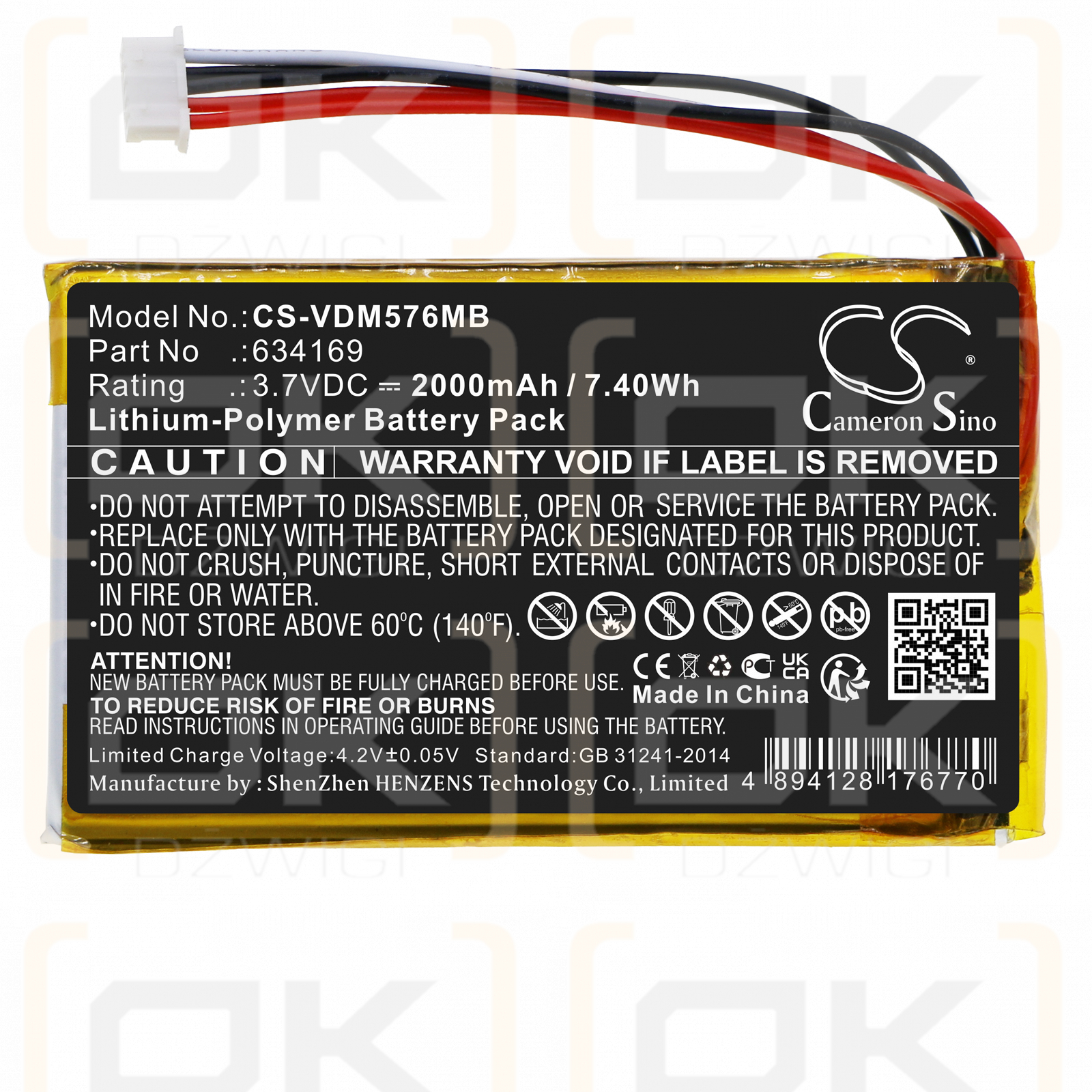 VTech RM5764-2HD / 634169 2000 mAh Li-Polymer 3,7 V (Cameron Sino)