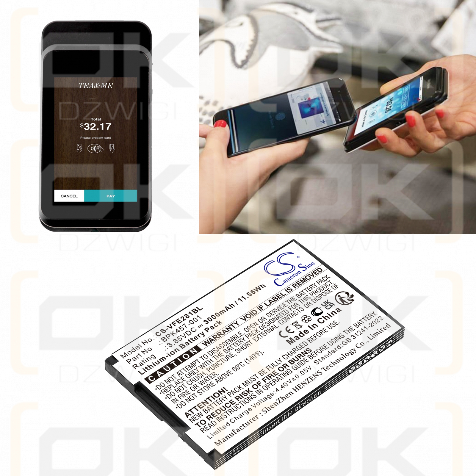 Verifone e280s V2 / BPK457-001 3000mAh Li-ion 3.85V (Cameron Sino)