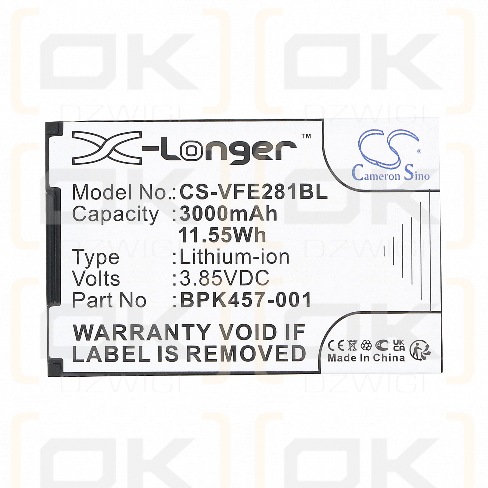 Verifone e280s V2 / BPK457-001 3000mAh Li-ion 3.85V (Cameron Sino)