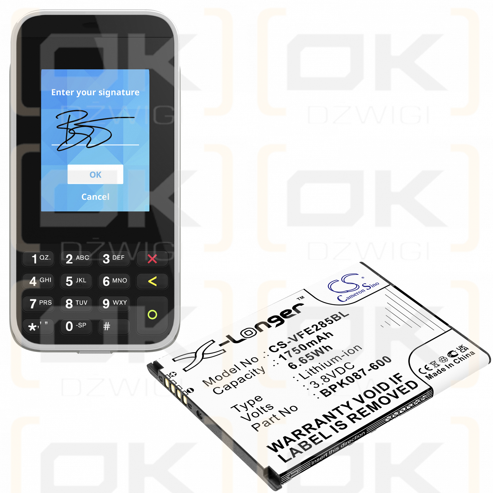 Verifone IPAY E285 / BPK087-600 1750 мАч литий-ионный 3,8 В (Cameron Sino)