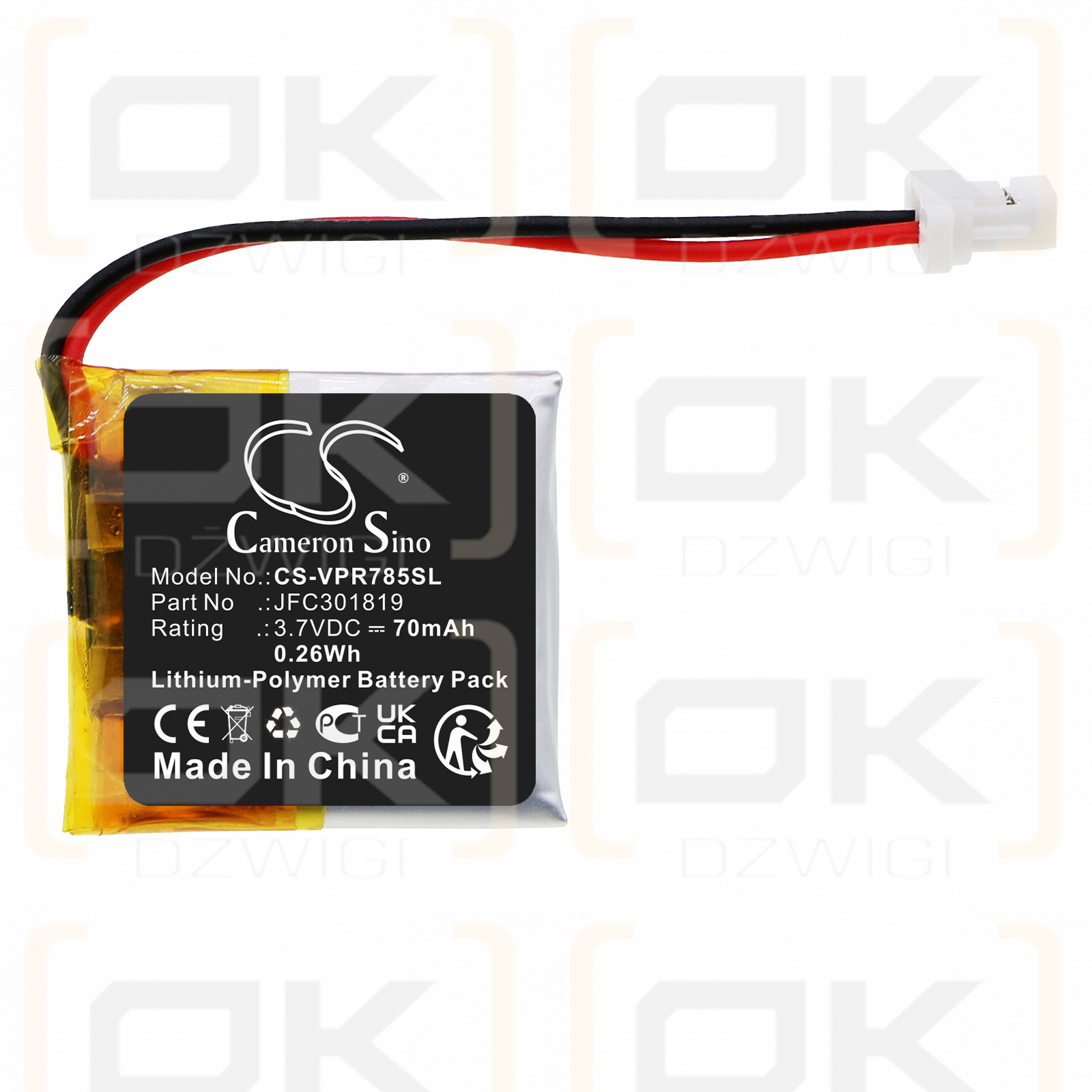 Automatizar 7857A / JFC301819 70mAh Li-Polymer 3.7V (Cameron Sino)