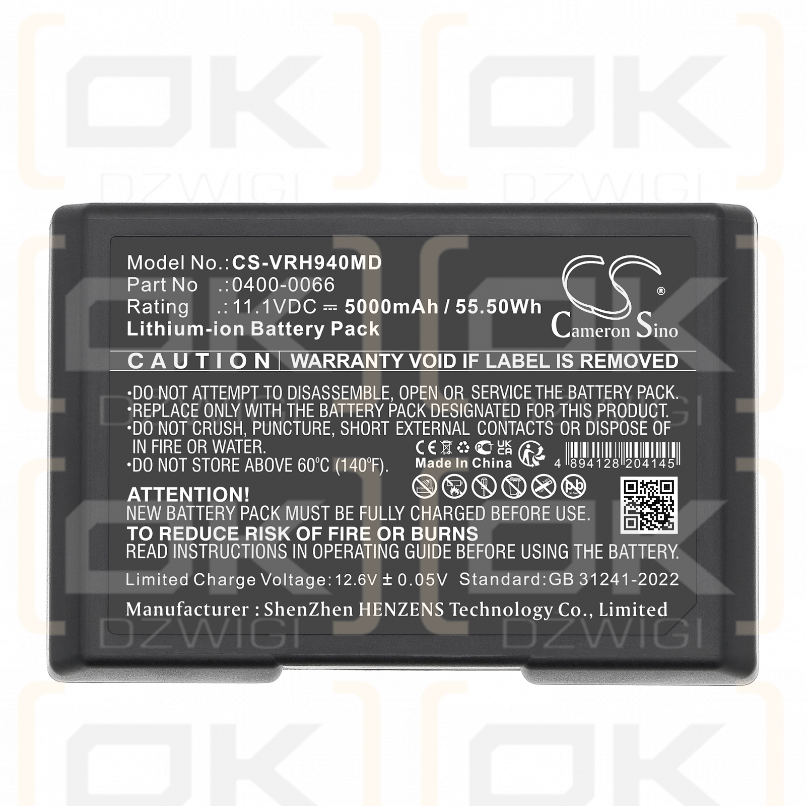 Verathon BVI 9400 / 0400-0066 5000 mAh Li-Ion 11,1 V (Cameron Sino)