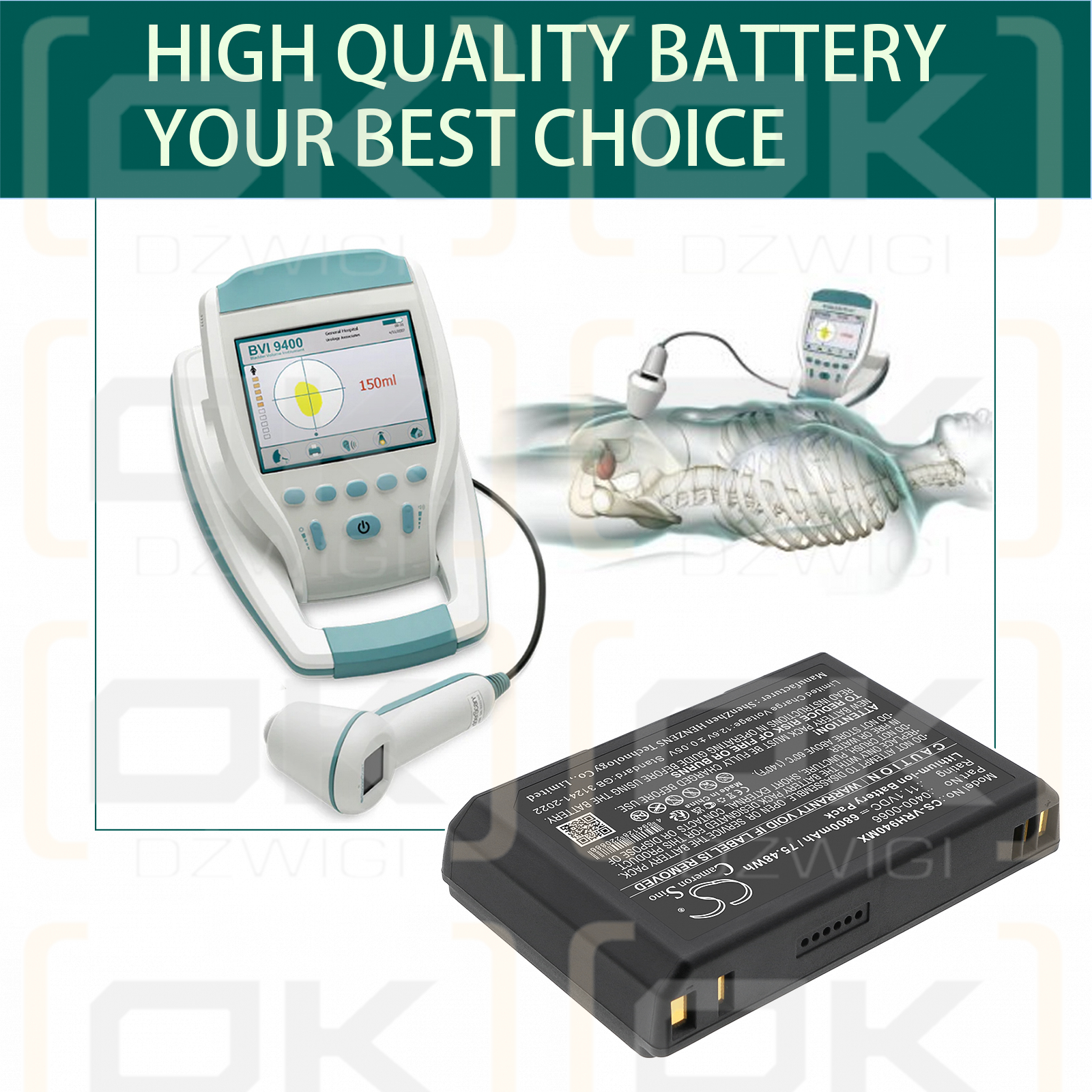 Verathon BVI 9400 / 0400-0066 6800mAh Li-ion 11.1V (Cameron Sino)