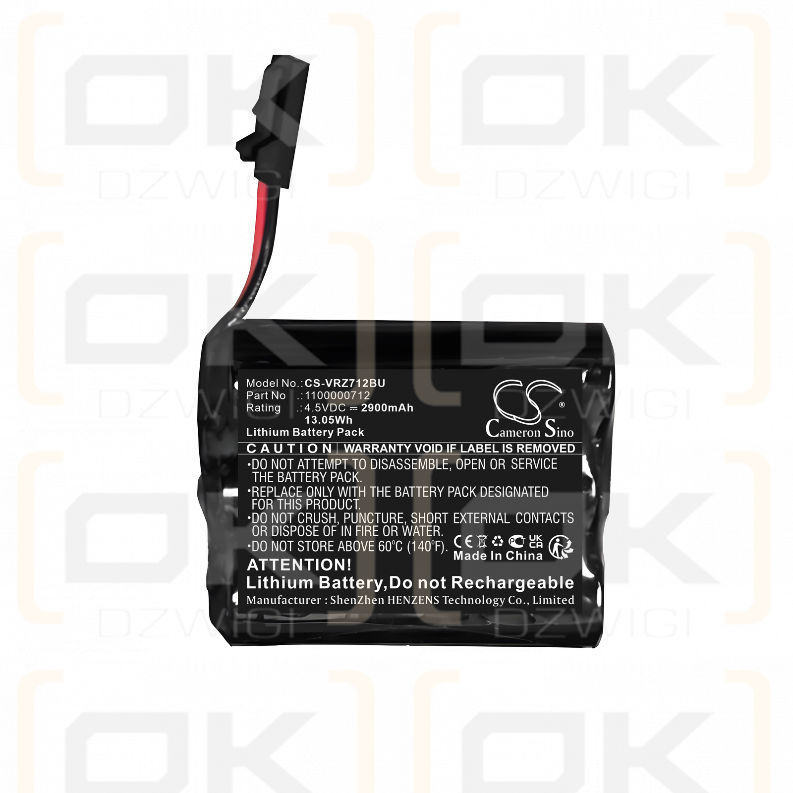 Verizon 1100000712 / 1100000712 2900 mAh Lithium 4,5 V (Cameron Sino)