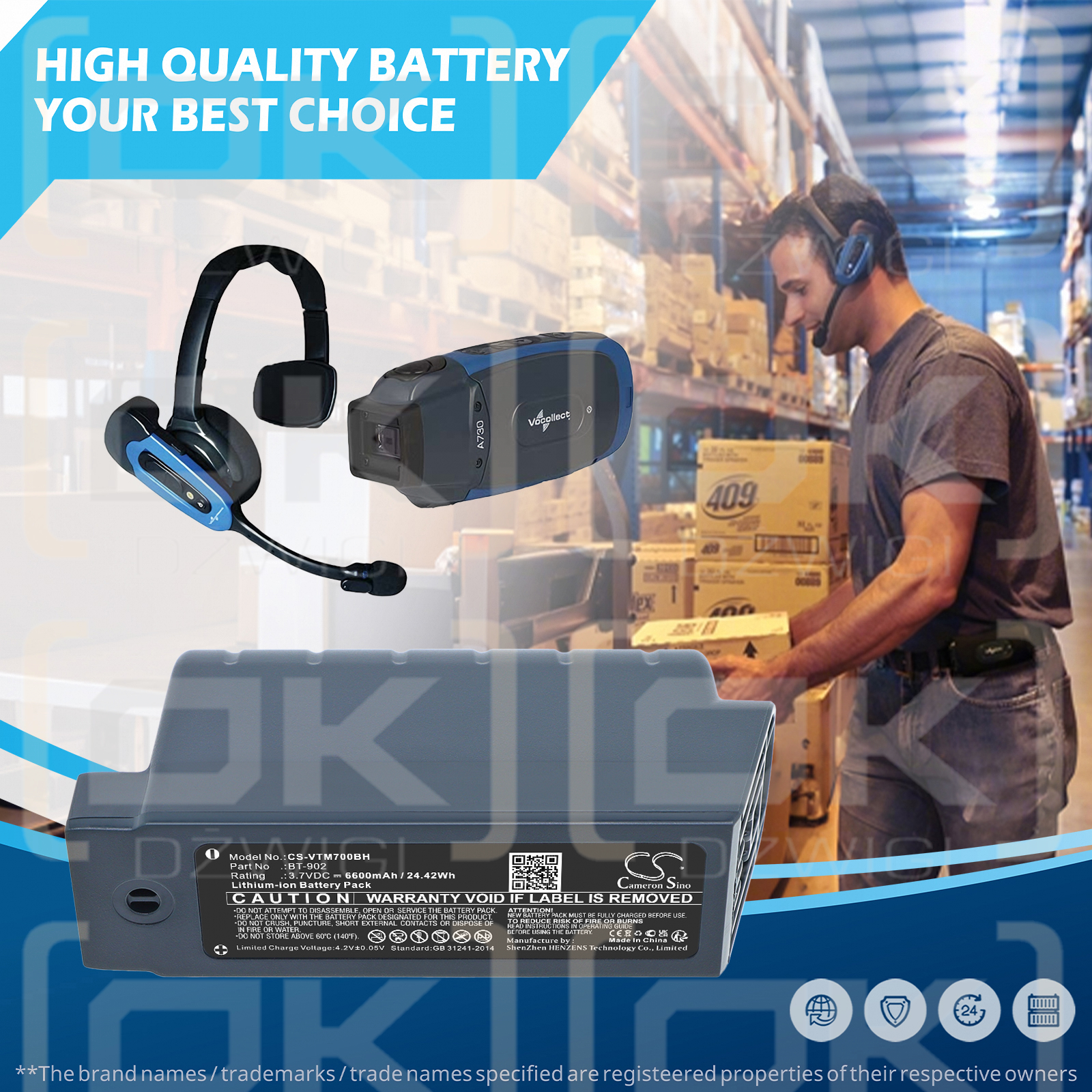 Vocollect Talkman A730x / BT-902 6600 mAh Li-ion 3,7 V (Cameron Sino)