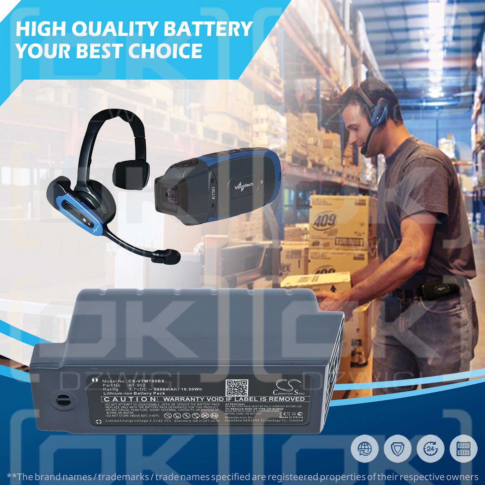 Vocollect Talkman A730x / BT-902 5000 mAh Li-ion 3,7 V (Cameron Sino)