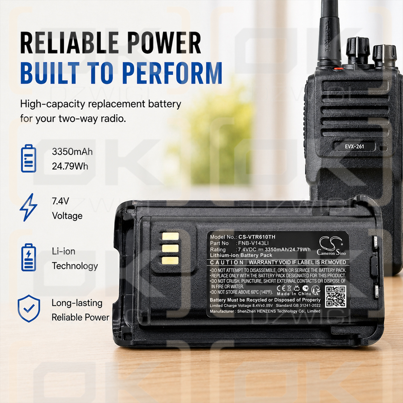 Bateria zamienna do Vertex Standard EVX-Z69 / FNB-V143LI 3350 mAh Li-ion 7.4 V (Cameron Sino)