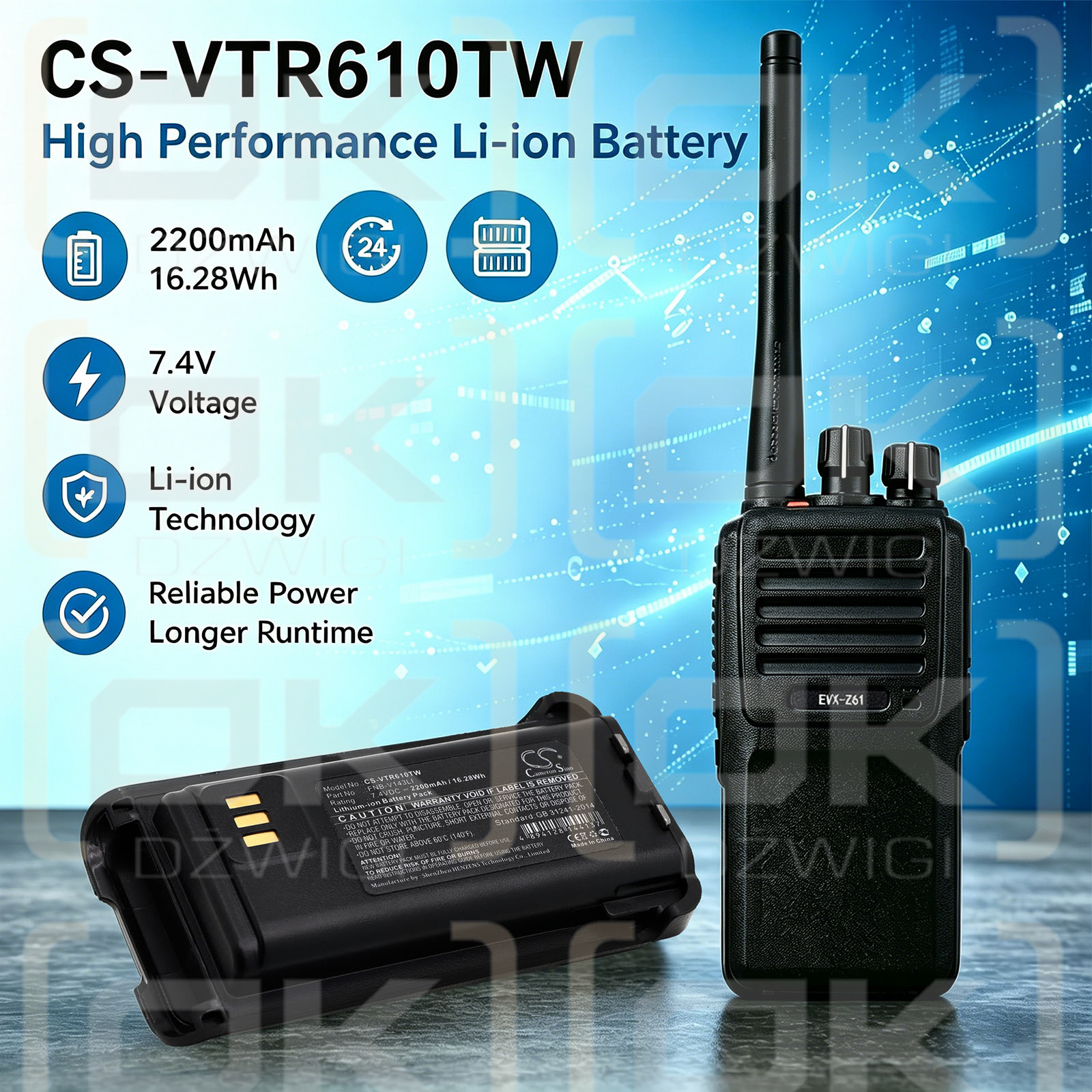 Ersatzakku für Vertex Standard EVX-Z69 / FNB-V143LI 2200 mAh Li-Ion 7,4 V (Cameron Sino)