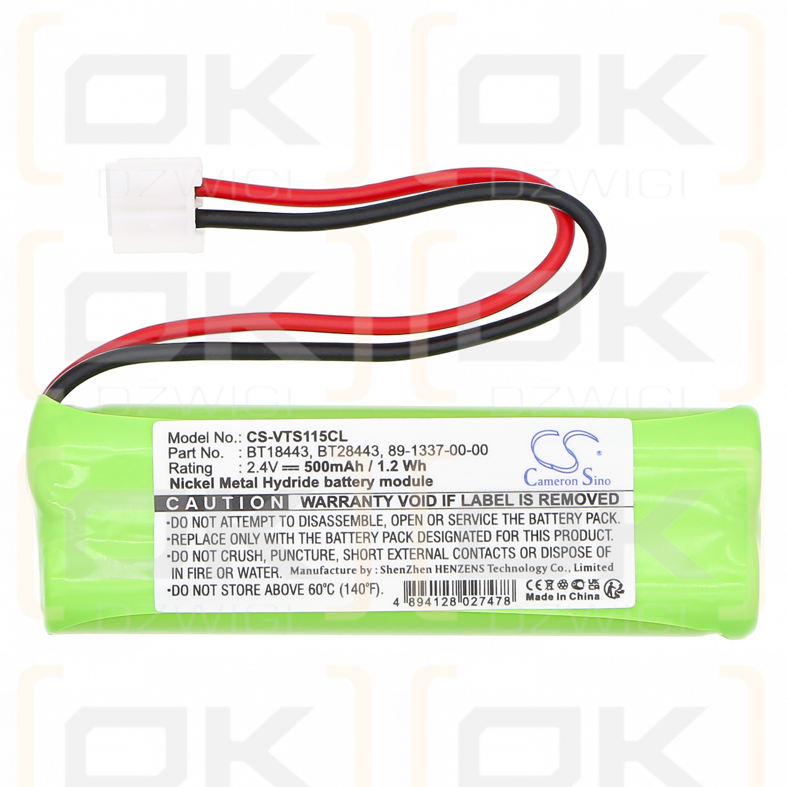 V TECH LS62255 / 89-1337-00-00 500mAh Ni-MH 2.4V (Cameron Sino)