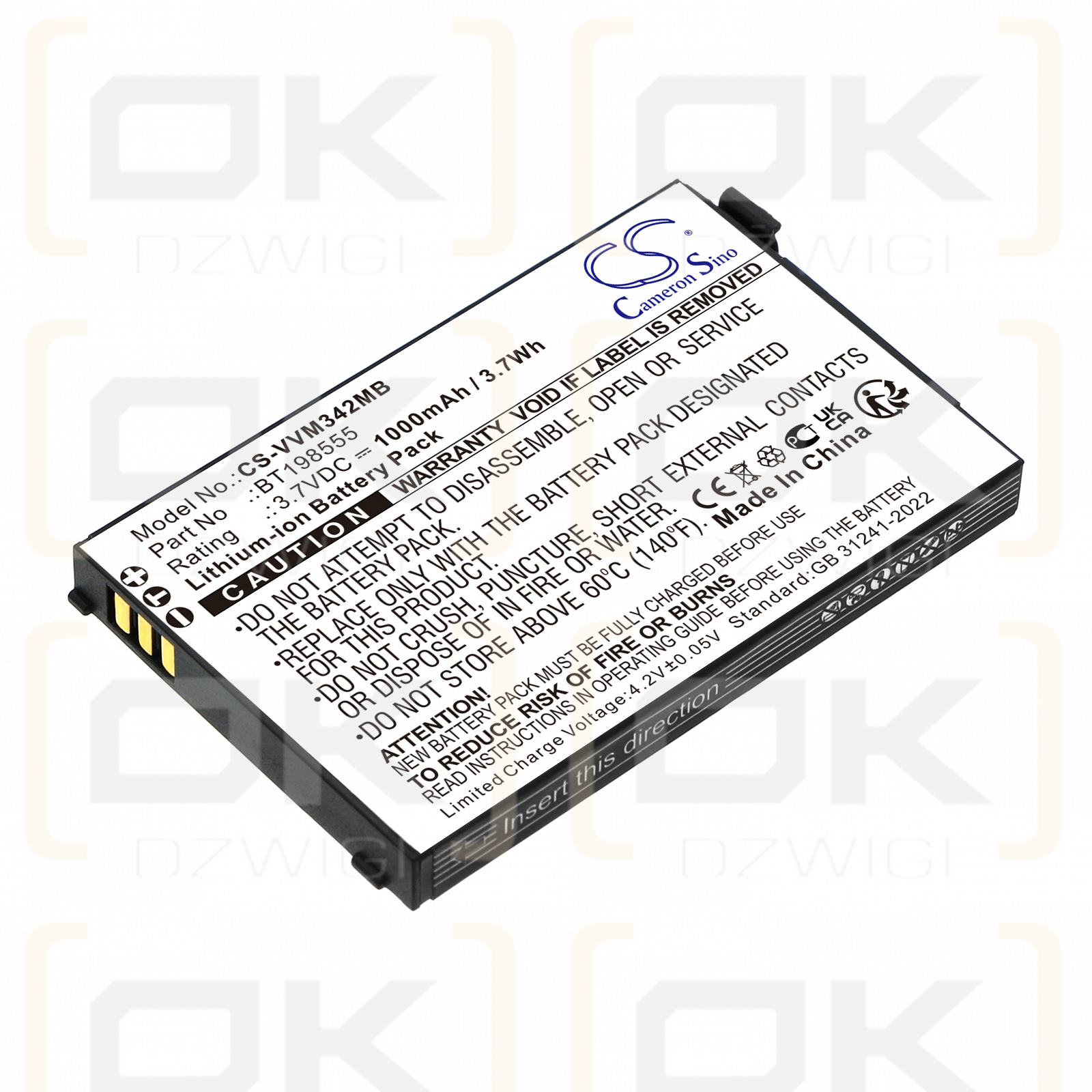 VTech VM342-2 / BT198555 1000mAh Li-ion 3.7V (Cameron Sino)