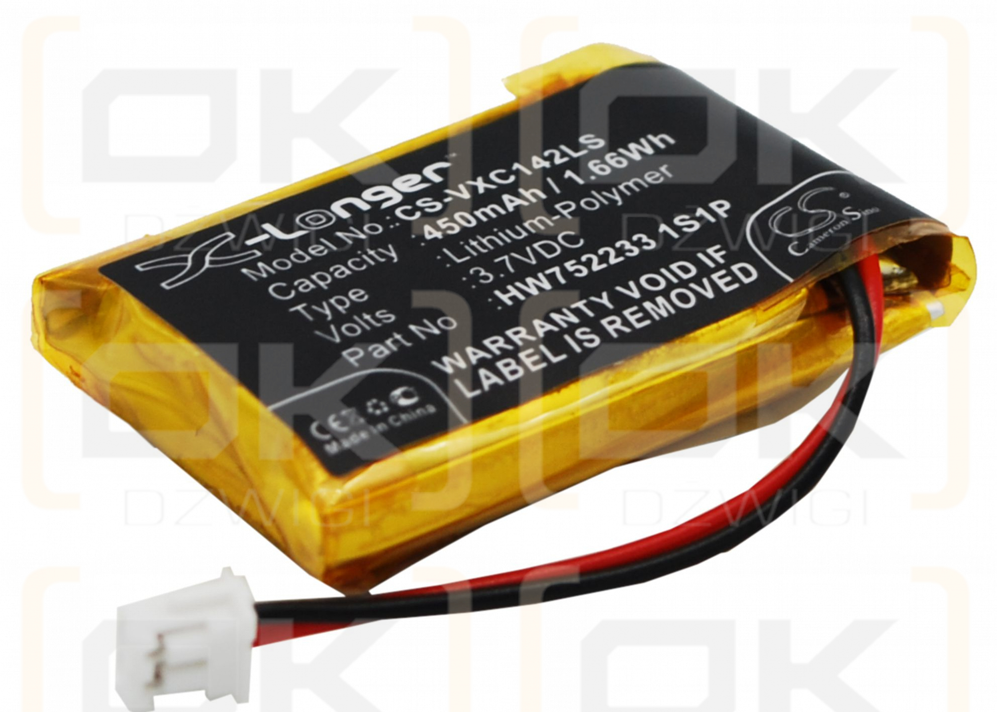 Vancouver 3D-Life/XC142K / HW752233 1S1P 450 mAh Li-Polymer 3.7 V (Cameron Sino)