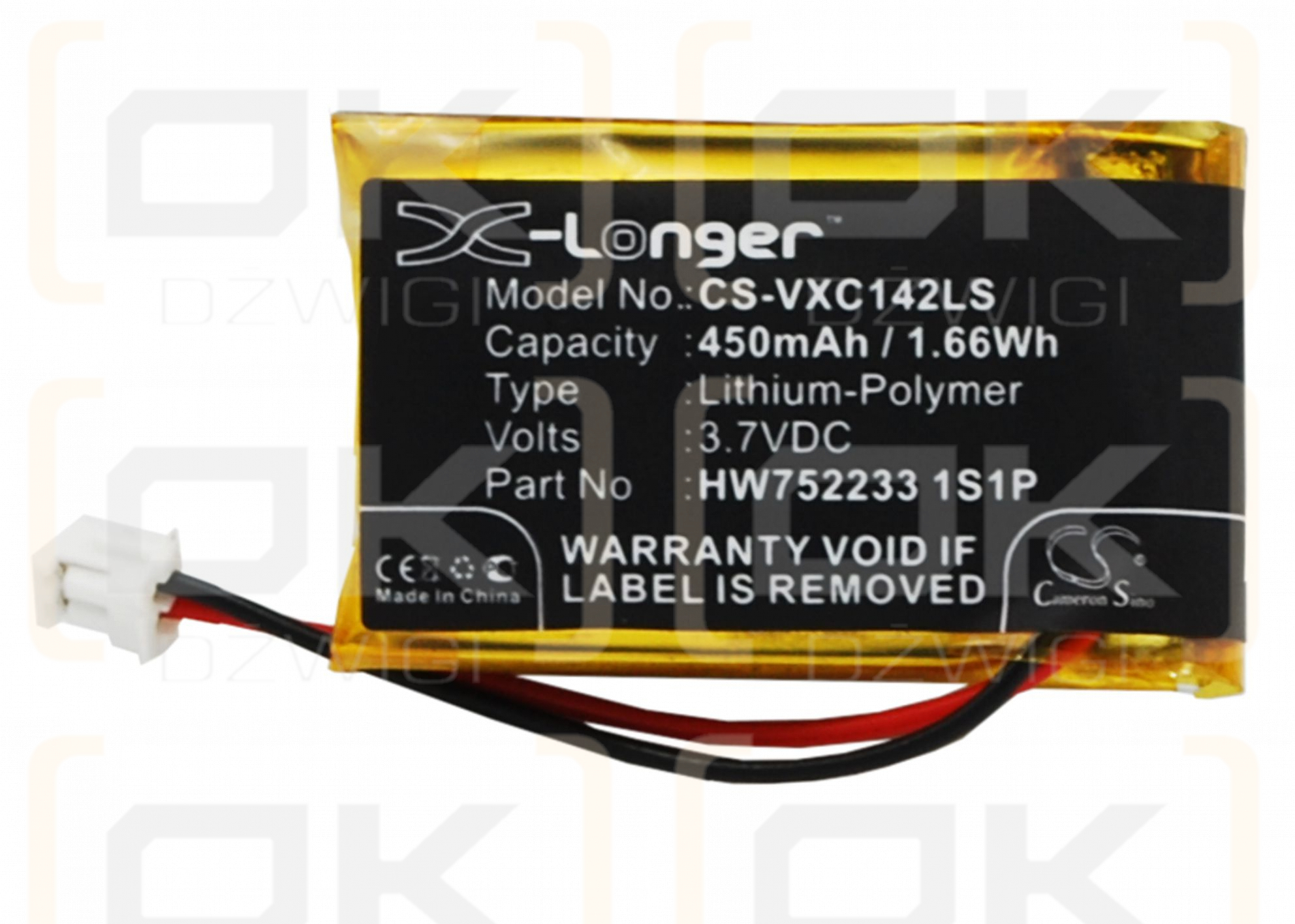 Vancouver 3D-Life/XC142K / HW752233 1S1P 450 mAh Li-Polymer 3.7 V (Cameron Sino)